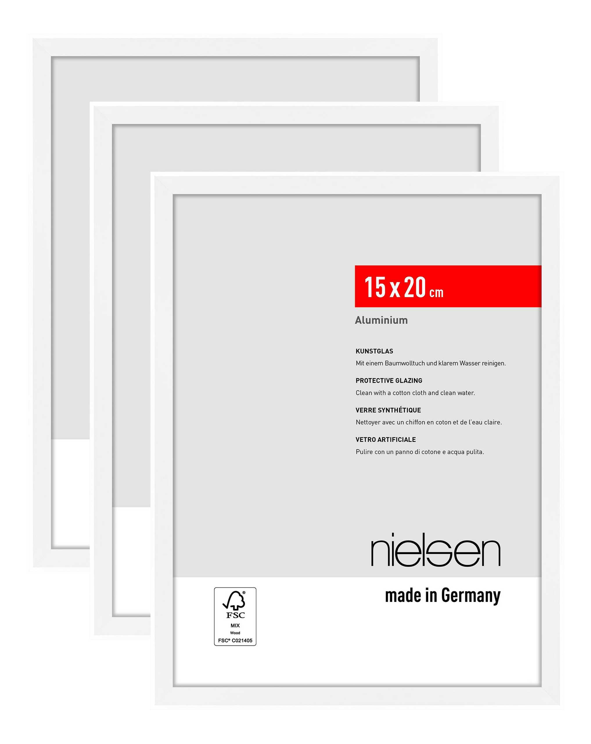 nielsen Aluminium Portraitrahmen, Bilderrahmen 3er SET Atlanta, 15 x 20 cm, Weiß matt