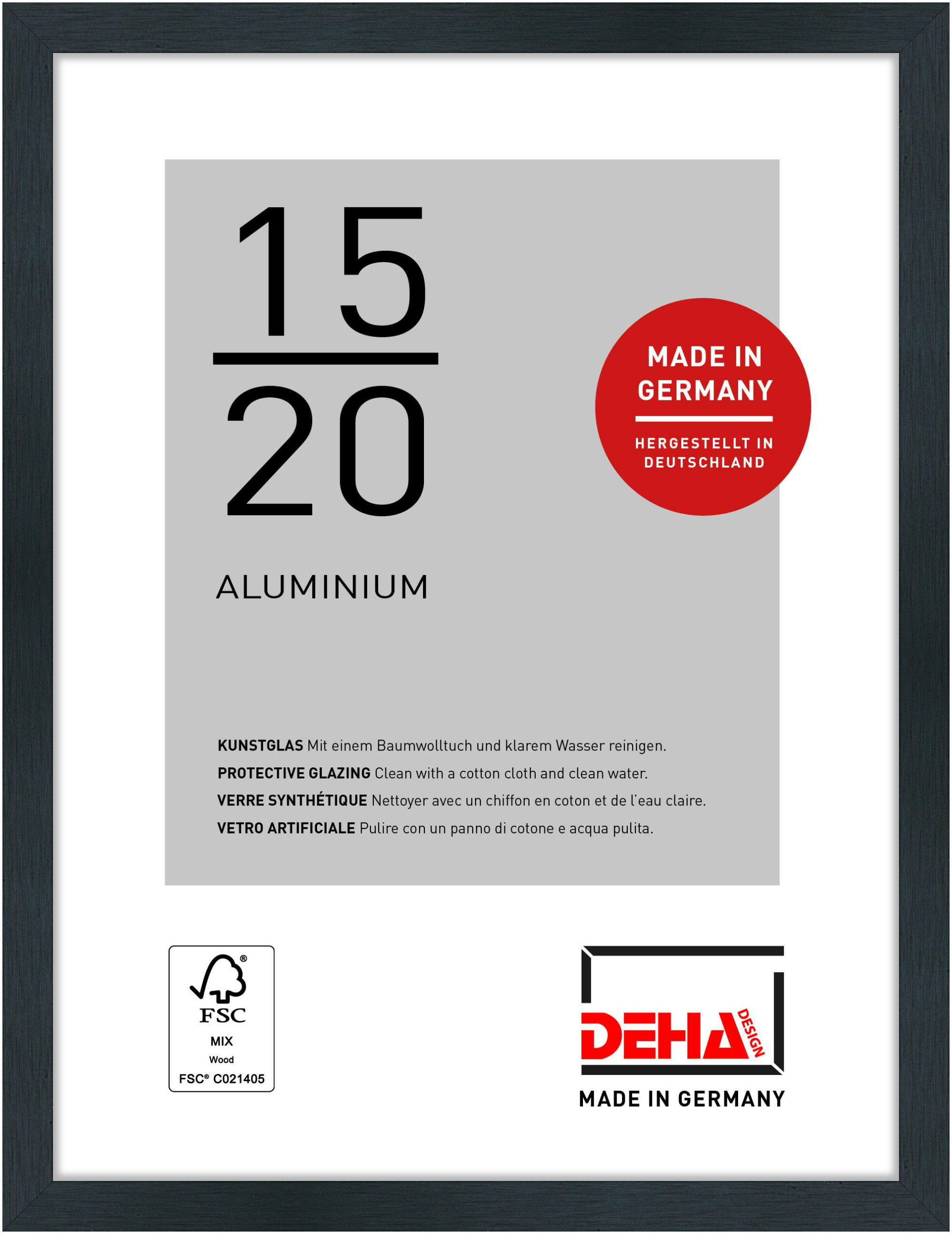 DEHA Design Aluminium Portraitrahmen Tribeca, 15x20 cm, Struktur Schwarz Matt