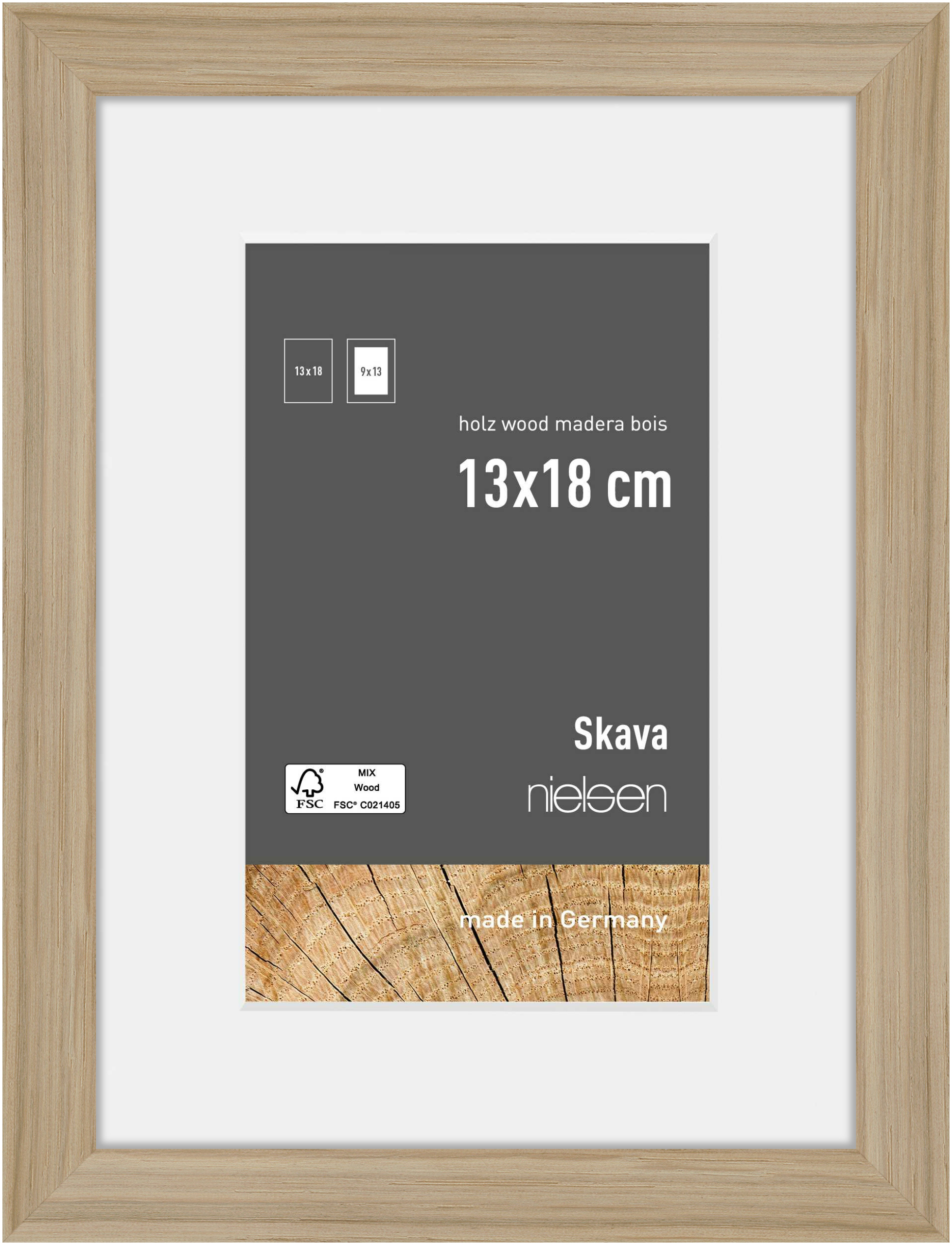 nielsen Holz Bilderrahmen Skava Eiche, 13,0 x 18,0 cm - mit Passepartout 9x13 cm