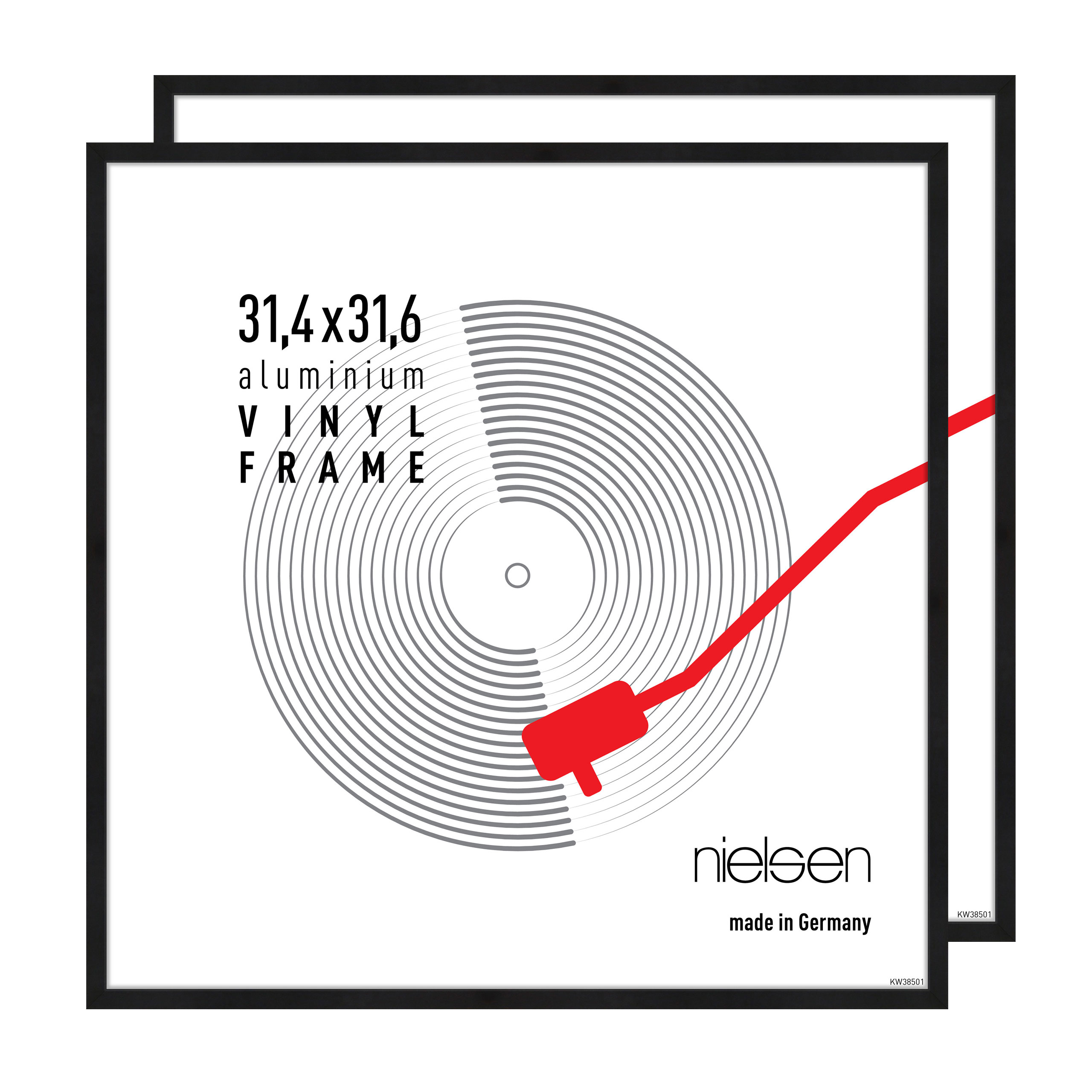 nielsen 2er SET Aluminium Schallplatten Rahmen Vinyl, doppel LP-Rahmen Vinyl, 31,4x31,6 cm, Eloxal Schwarz Matt, Langspielplatten-Rahmen