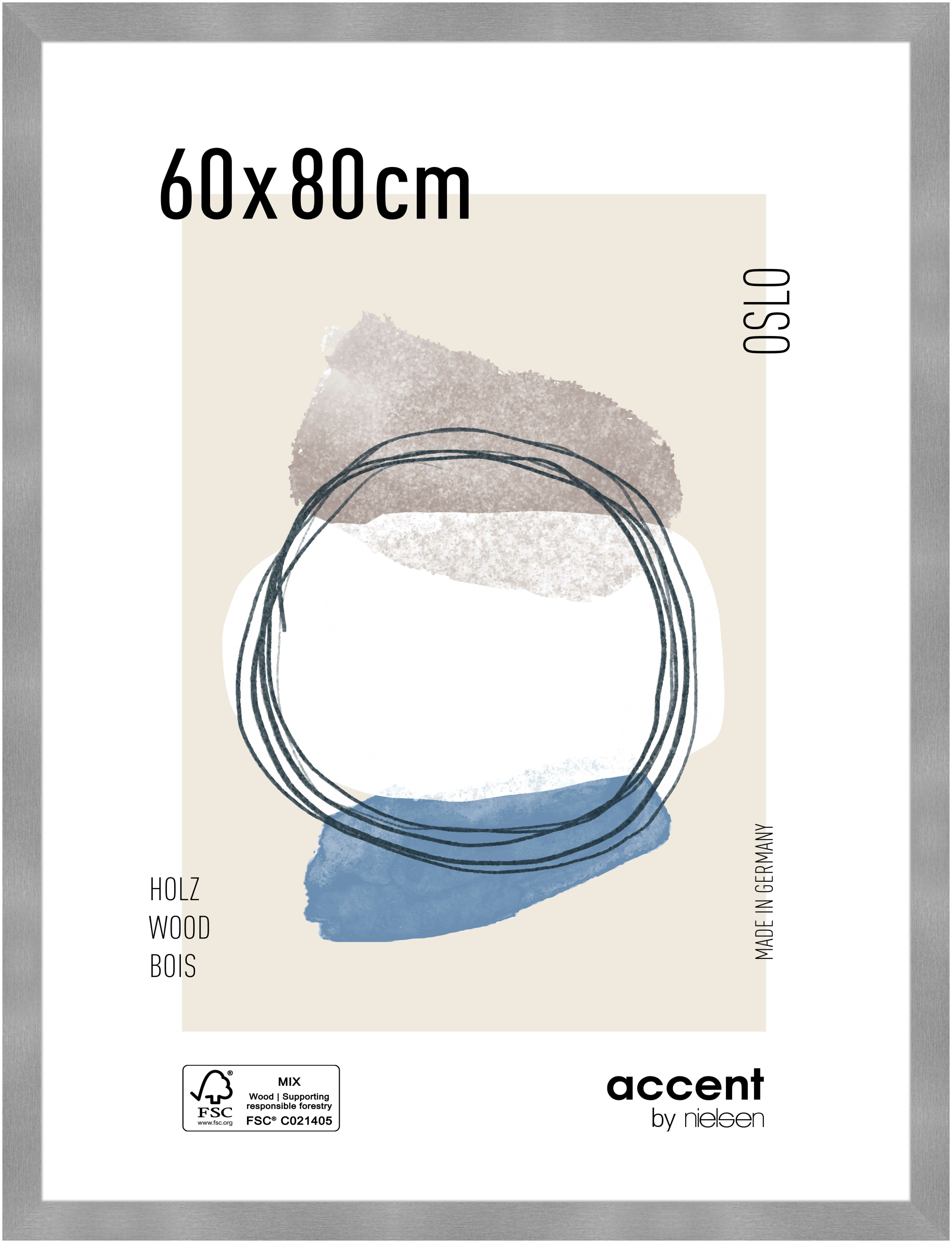 accent by nielsen Holz Bilderrahmen Oslo, 60x80 cm, Silber