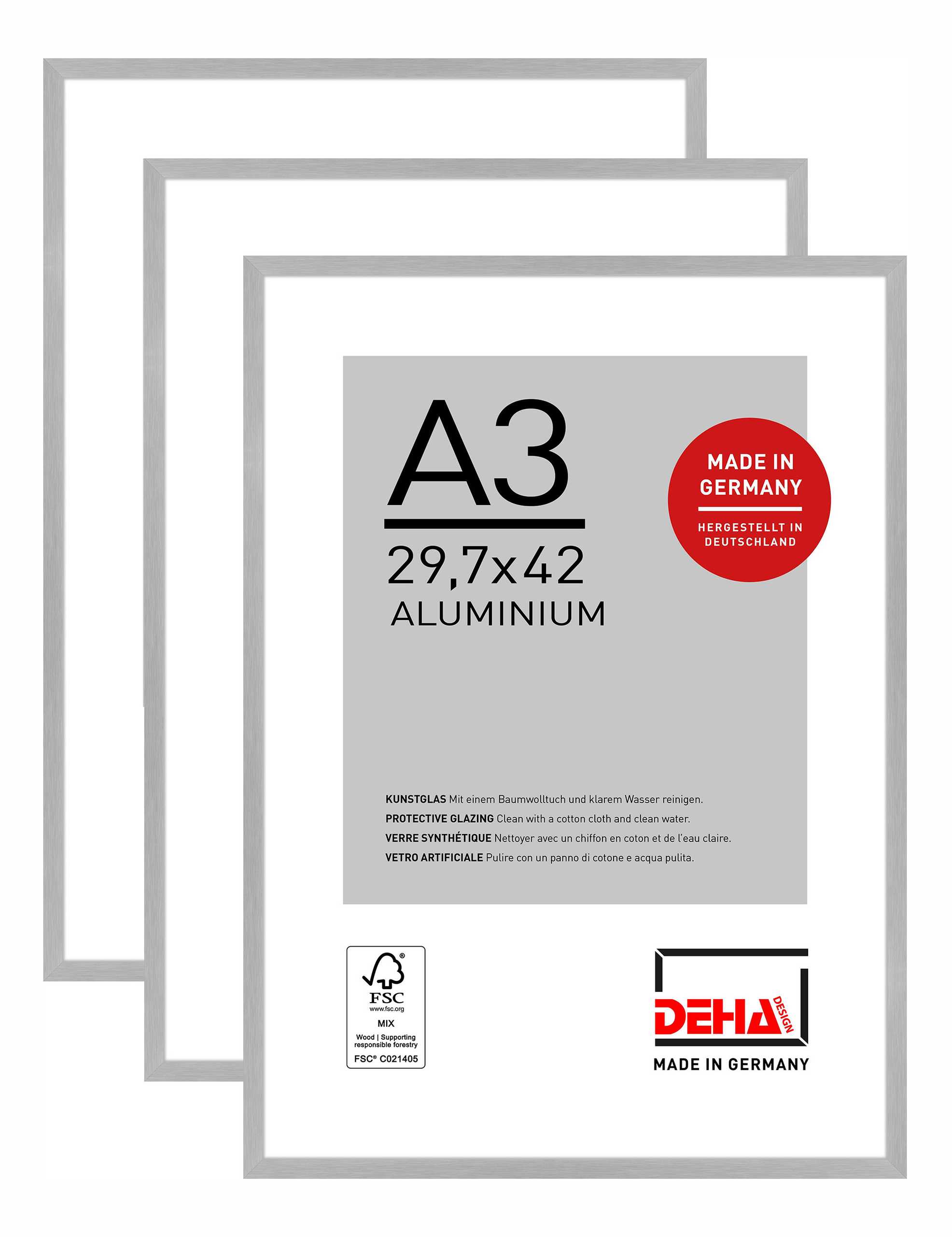 DEHA 3er SET Aluminium Bilderrahmen Tribeca, 29,7x42 cm (A3), Struktur Silber Matt