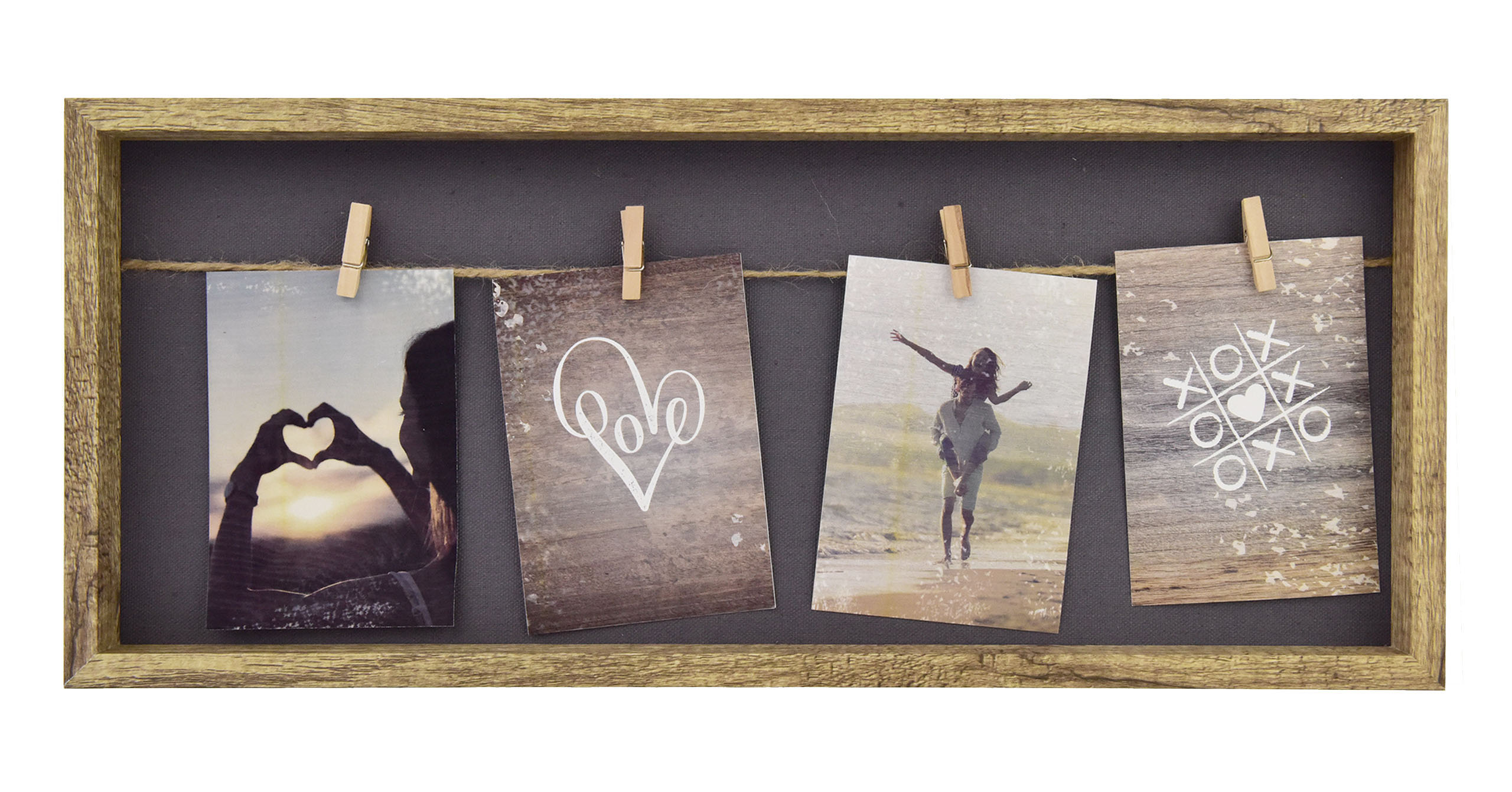 accent by nielsen Bilderrahmen Collage Wäscheleine mit Klammern 4 Fotos à 9x13 cm, Natur, 52x22 cm