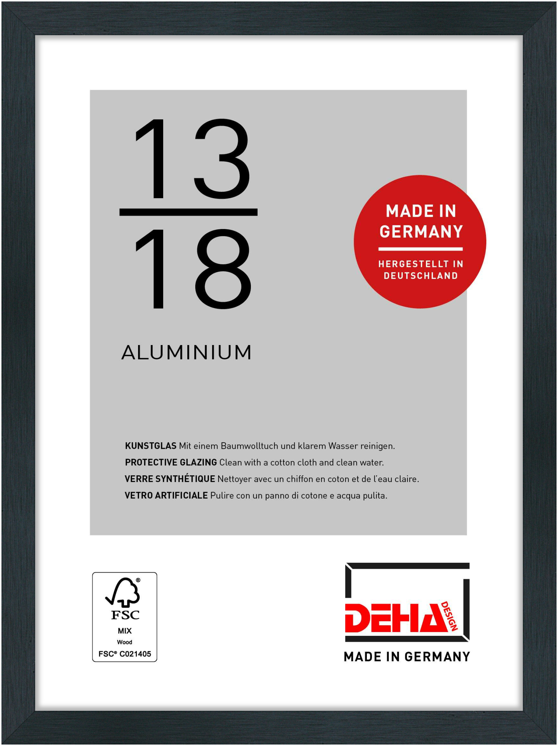 DEHA Design Aluminium Portraitrahmen Tribeca, 13x18 cm, Struktur Schwarz Matt