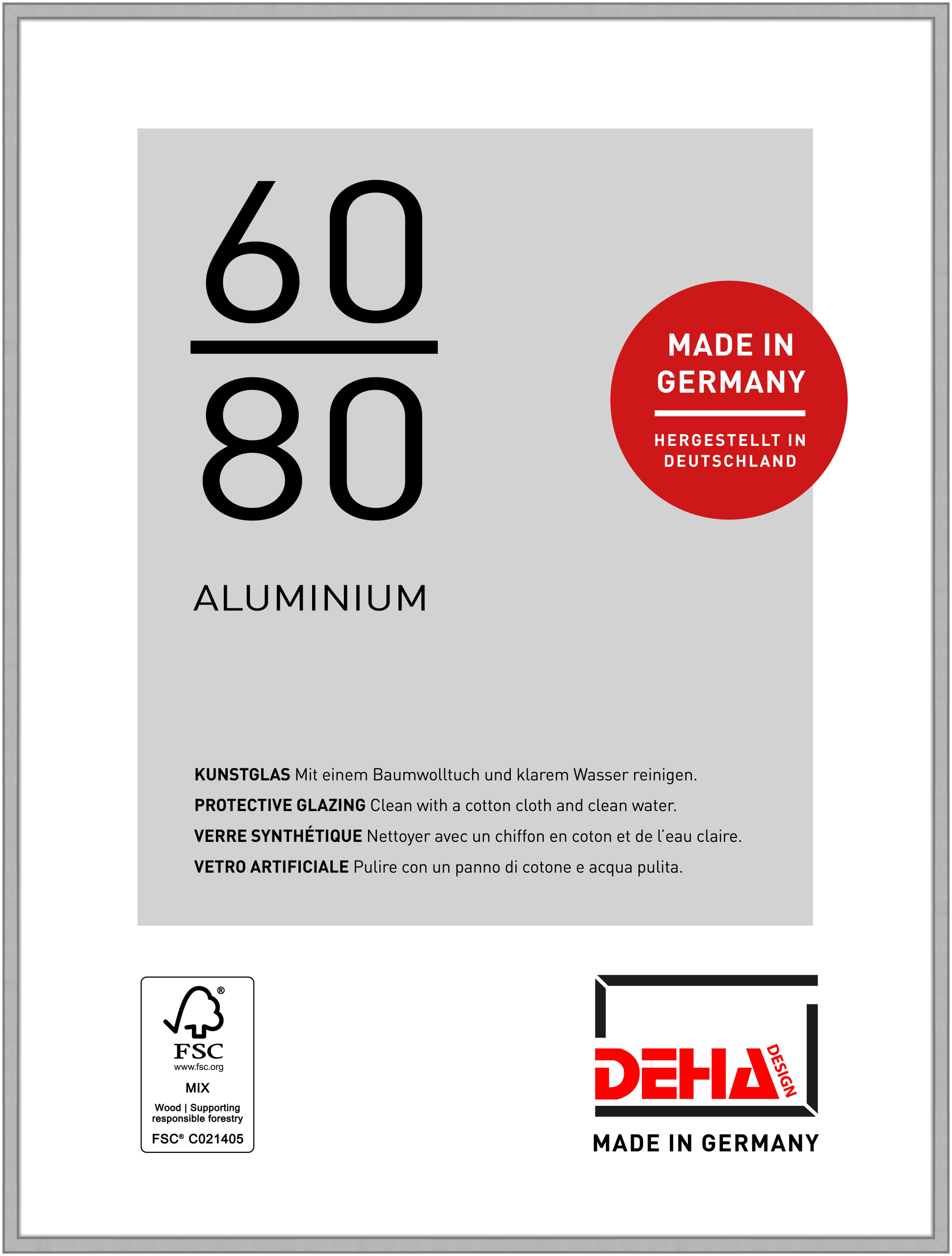 DEHA Design Aluminium Bilderrahmen Boston, 60x80 cm, Silber Matt