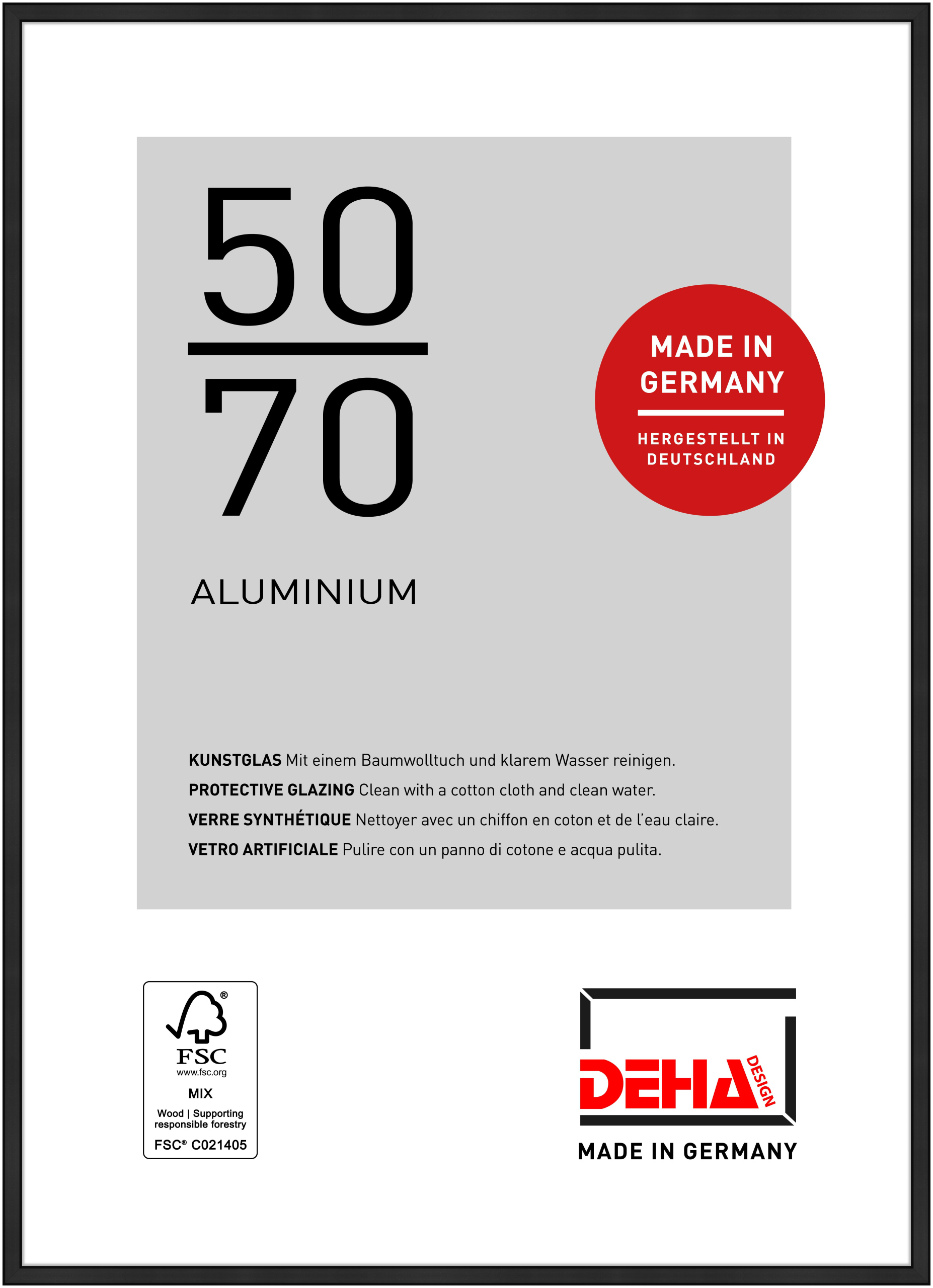 DEHA Design Aluminium Bilderrahmen Boston, 50x70 cm, Eloxal Schwarz Matt