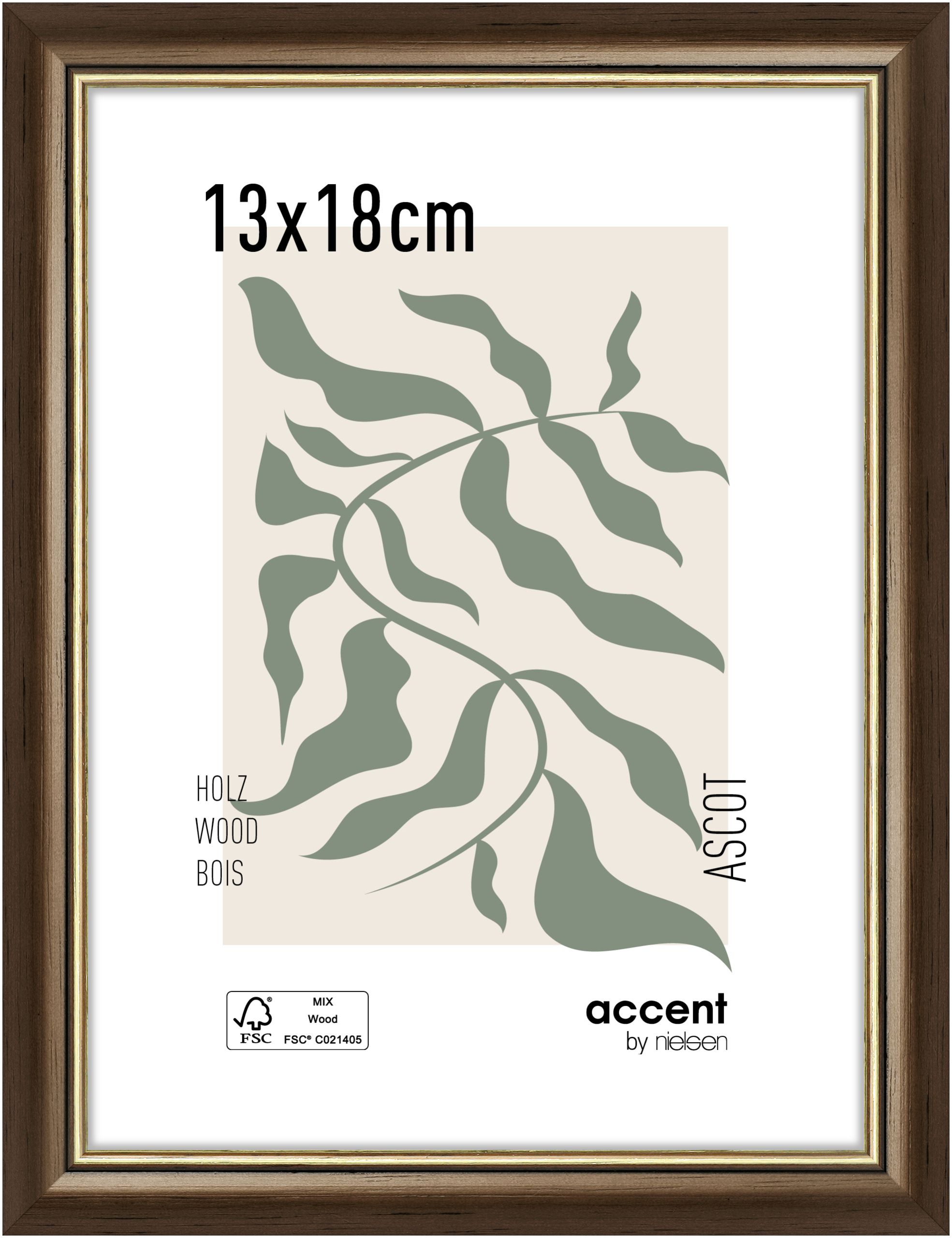 accent by nielsen Holz Bilderrahmen Ascot, 13x18 cm, Dunkelbraun/Gold