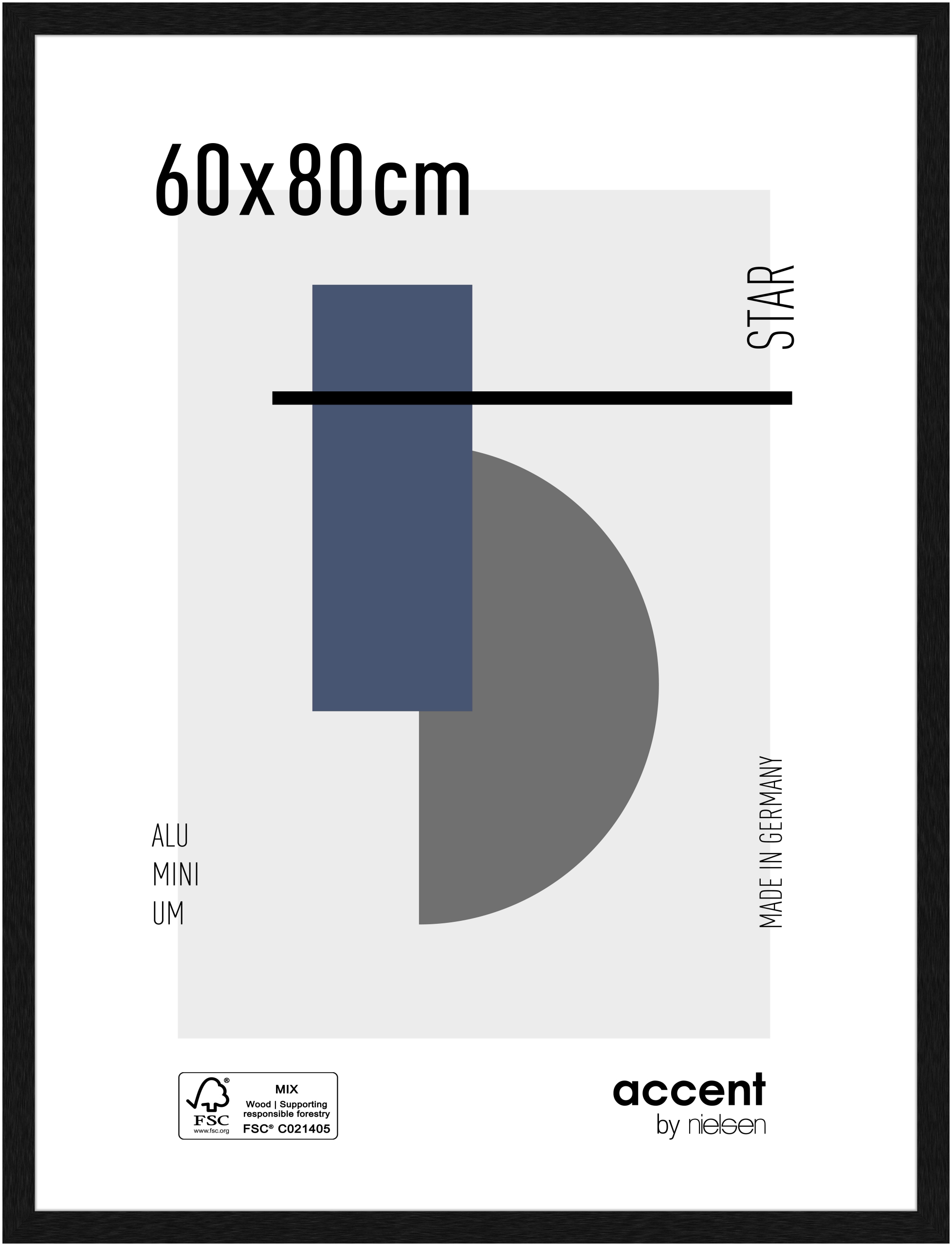 accent by nielsen Aluminium Bilderrahmen Star, 60x80 cm, Struktur Schwarz Matt