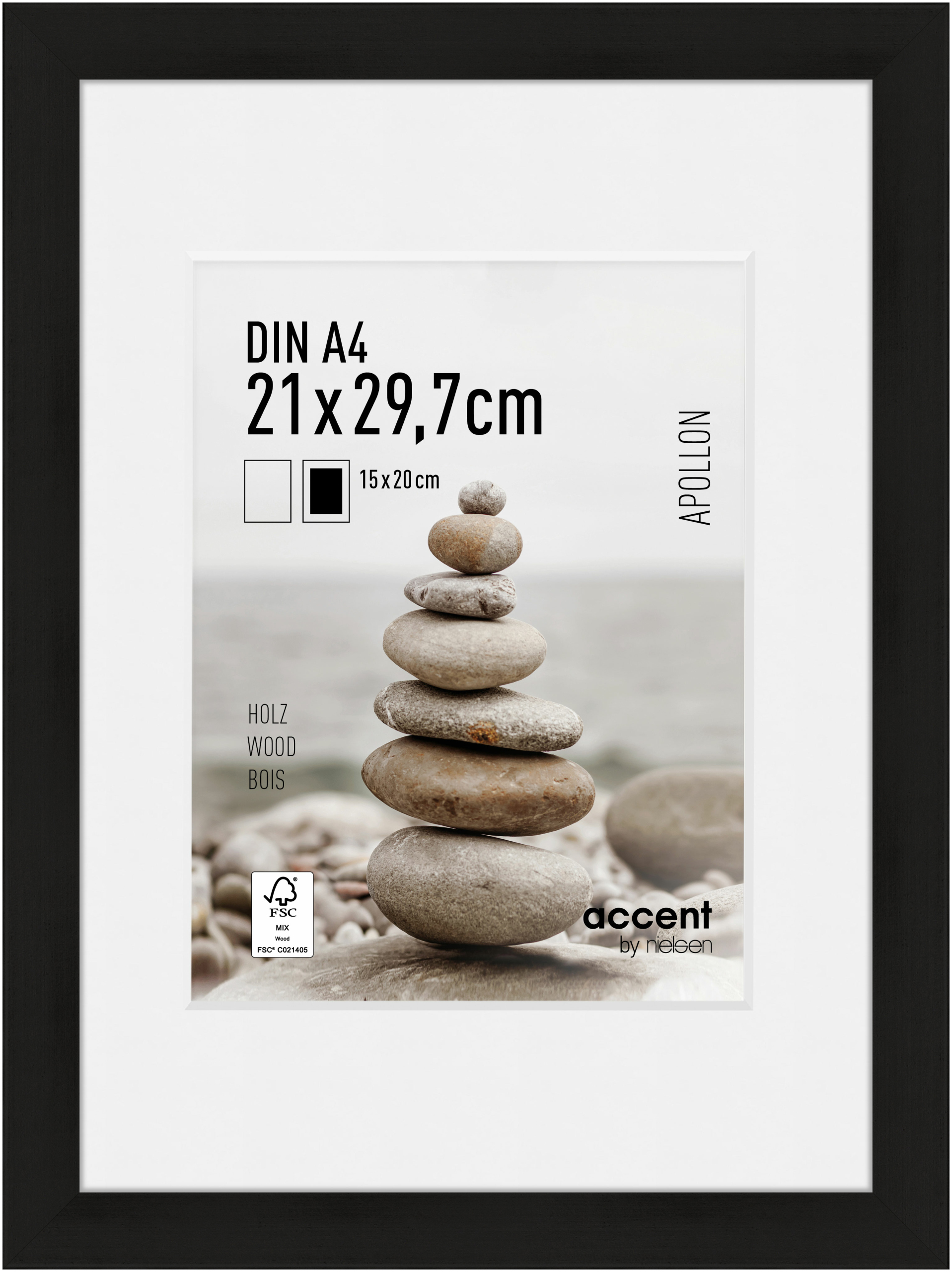 accent by nielsen Holz Bilderrahmen Apollon, 21x29,7 cm (A4), Schwarz