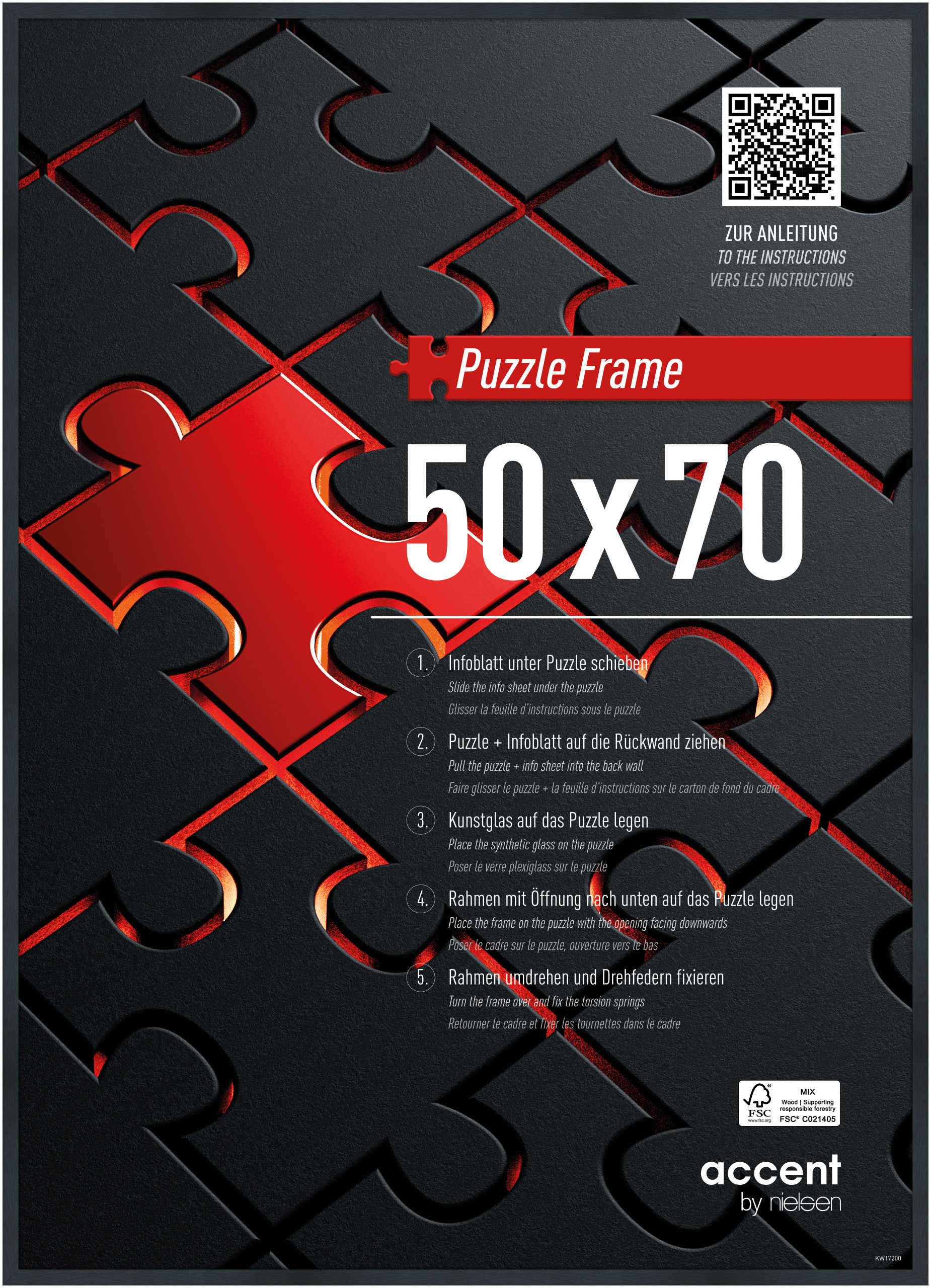 accent by nielsen Aluminium Puzzlerahmen, Puzzle Frame, 50 x 70 cm, Struktur Schwarz Matt