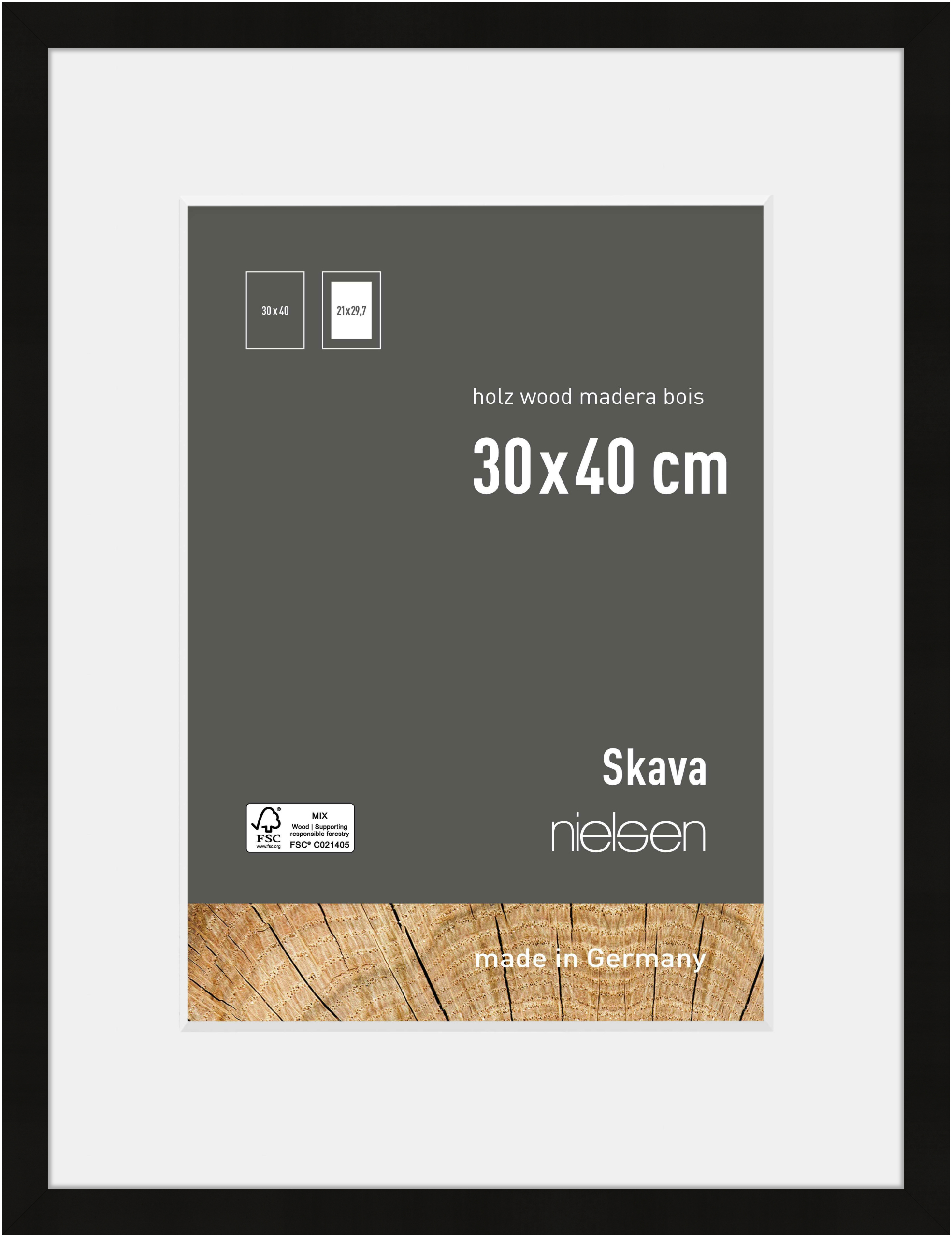 nielsen Holz Bilderrahmen Skava Schwarz, 30,0 x 40,0 cm - mit Passepartout 21x29,7 cm (A4) cm
