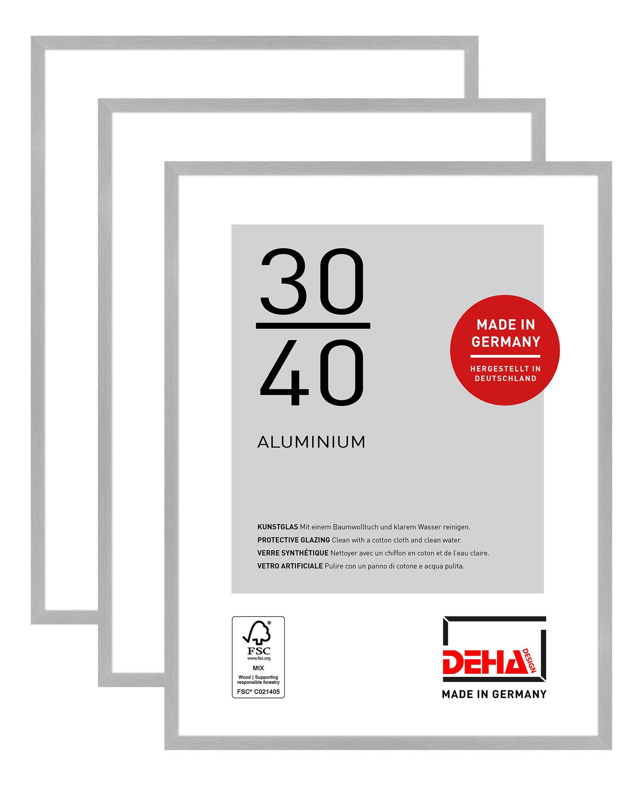 DEHA 3er SET Aluminium Bilderrahmen Tribeca, 30x40 cm, Struktur Silber Matt