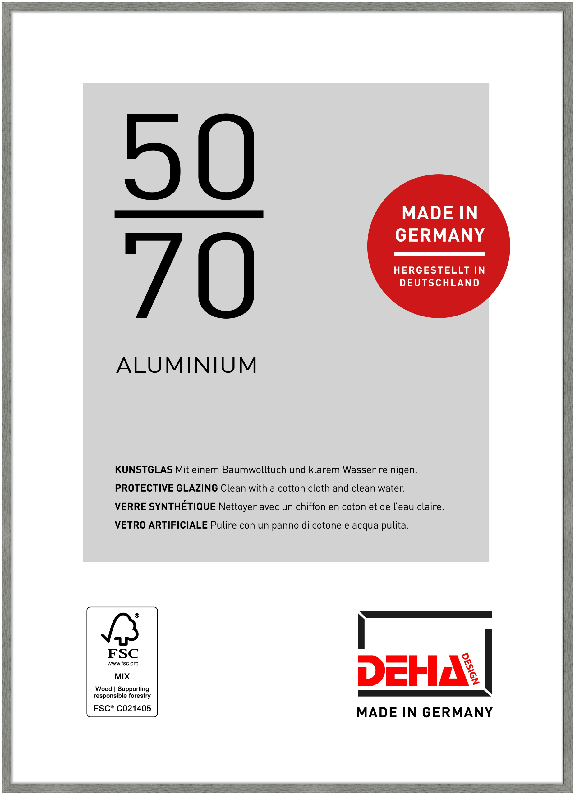 DEHA Design Aluminium Bilderrahmen Tribeca, 50x70 cm, Struktur Grau Matt