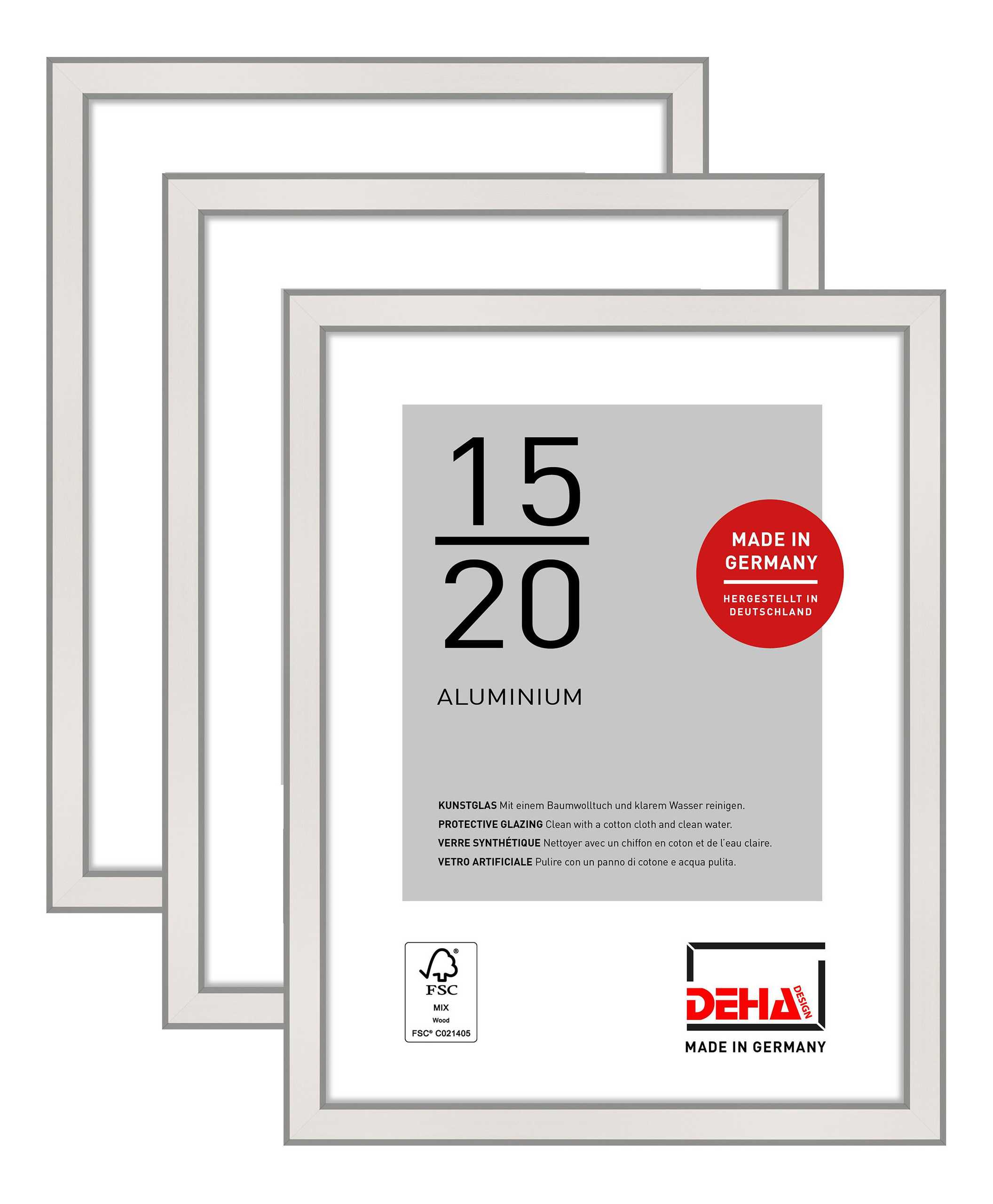 DEHA Design Aluminium Portraitrahmen, Bilderrahmen 3er SET Boston, 15x20 cm, Silber