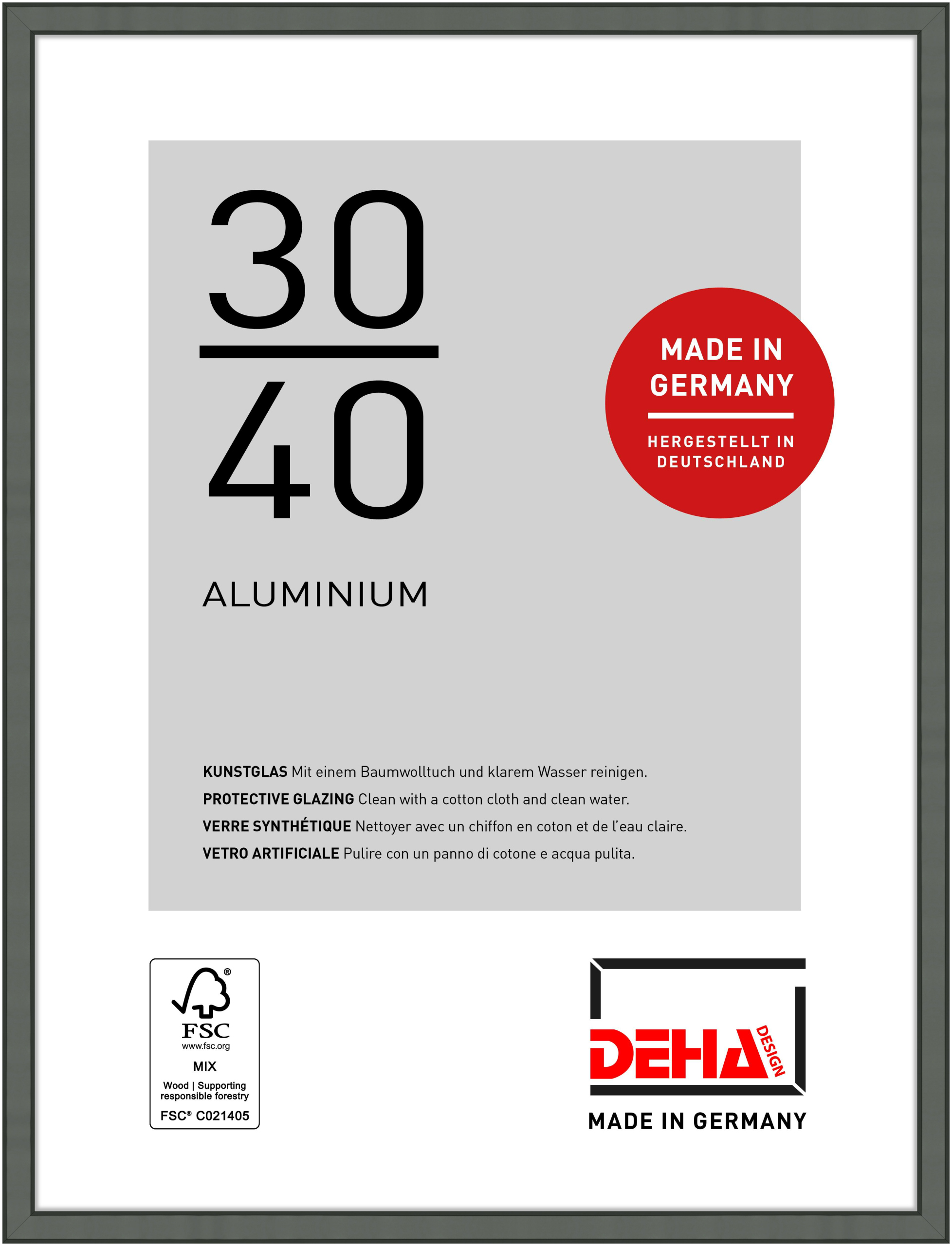 DEHA Design Aluminium Bilderrahmen Boston, 30x40 cm, Contrastgrau