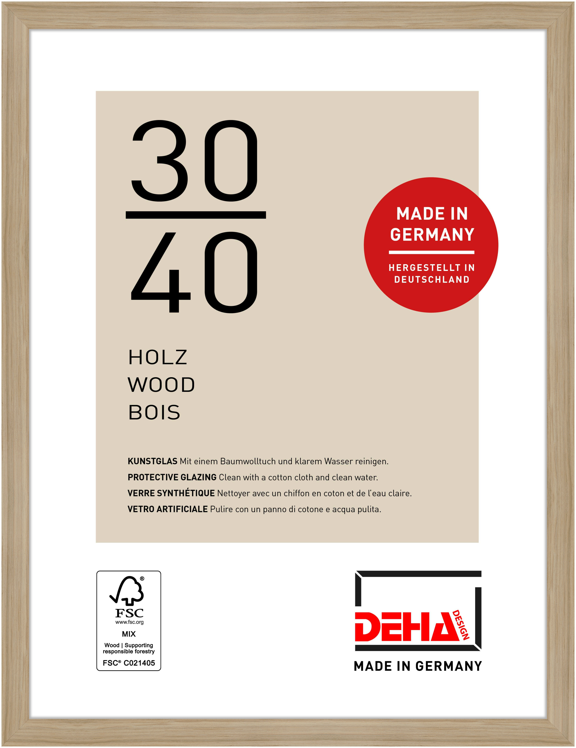 DEHA Design Holz Bilderrahmen Fontana, 30x40 cm, Eiche