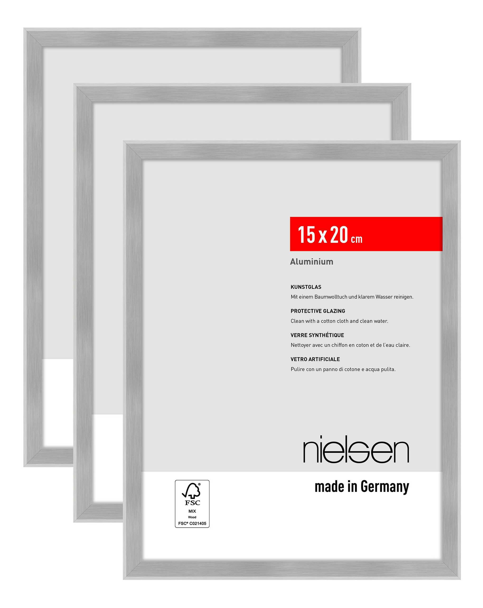 nielsen Aluminium Portraitrahmen, Bilderrahmen 3er SET Atlanta, 15 x 20 cm, Struktur Silber Matt