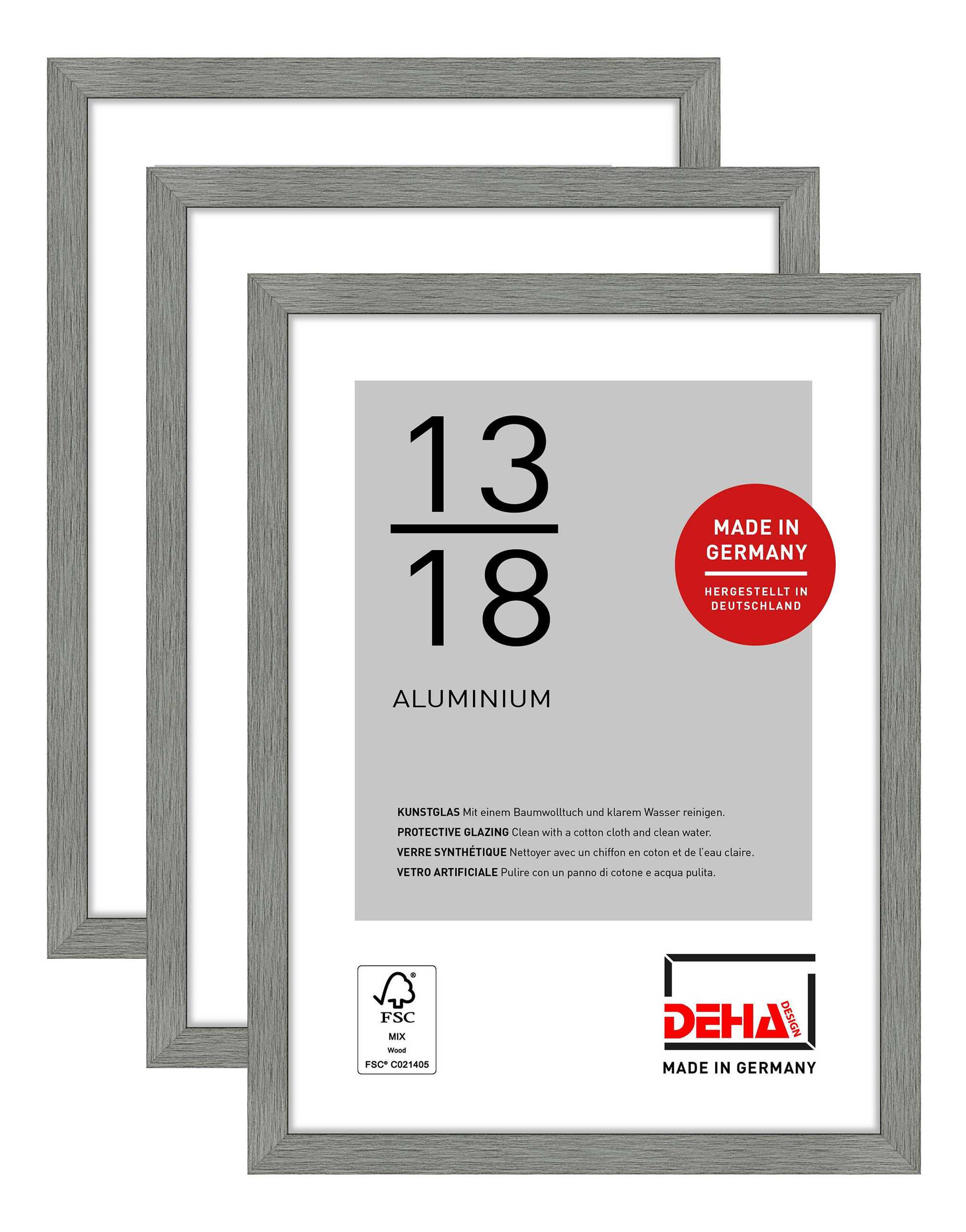 DEHA Design Aluminium Portraitrahmen, Bilderrahmen 3er SET Tribeca, 13x18 cm, Struktur Grau Matt