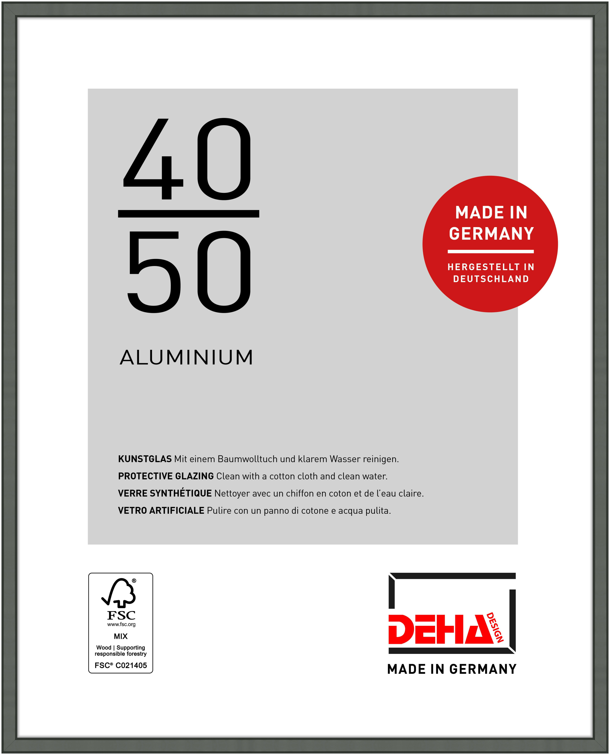 DEHA Design Aluminium Bilderrahmen Boston, 40x50 cm, Contrastgrau