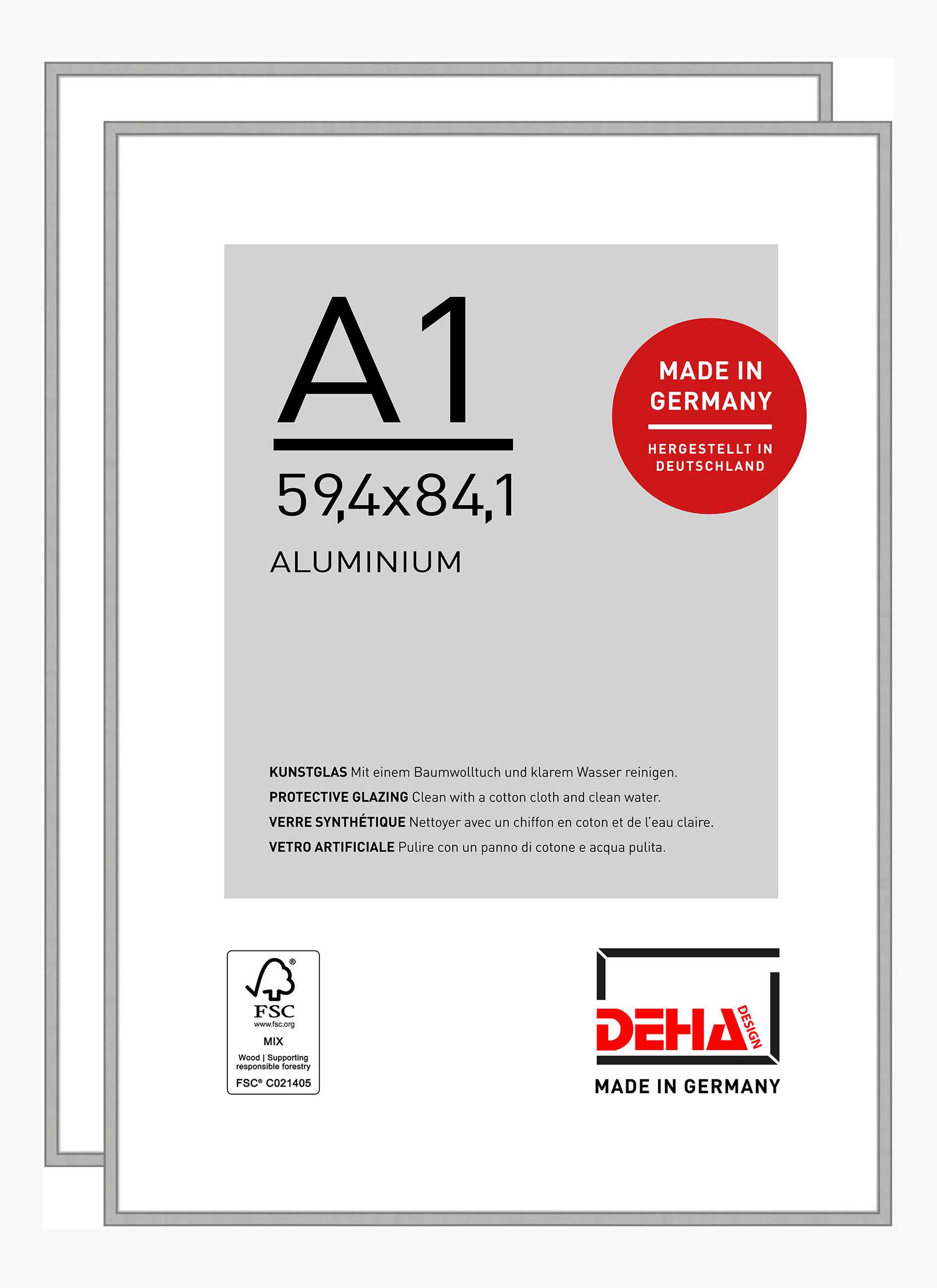 DEHA Design Bilderrahmen Boston (2er Set), A1 59,4x84,1 cm, Aluminium Silber Matt