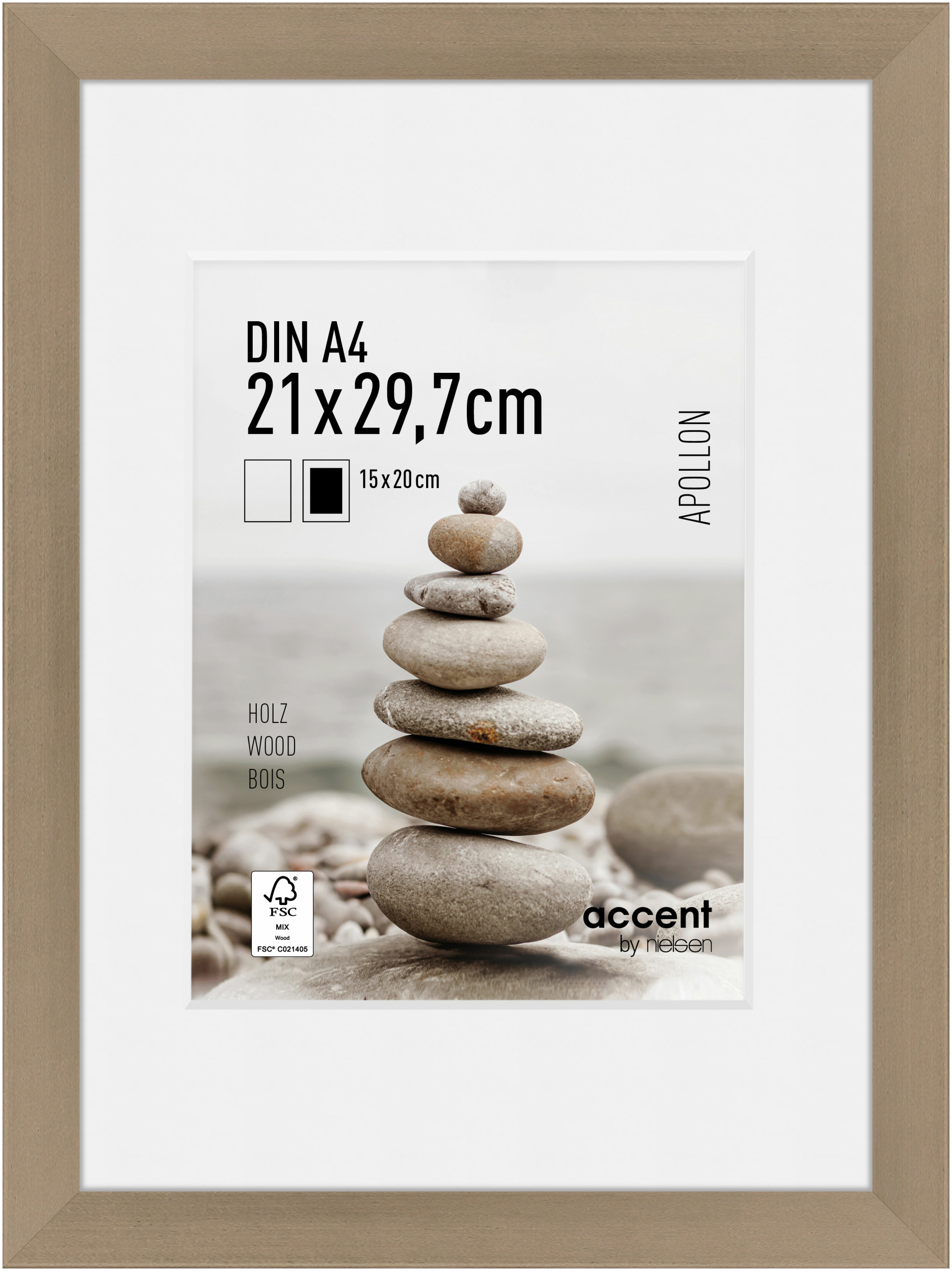 accent by nielsen Holz Bilderrahmen Apollon, 21x29,7 cm (A4), Silber