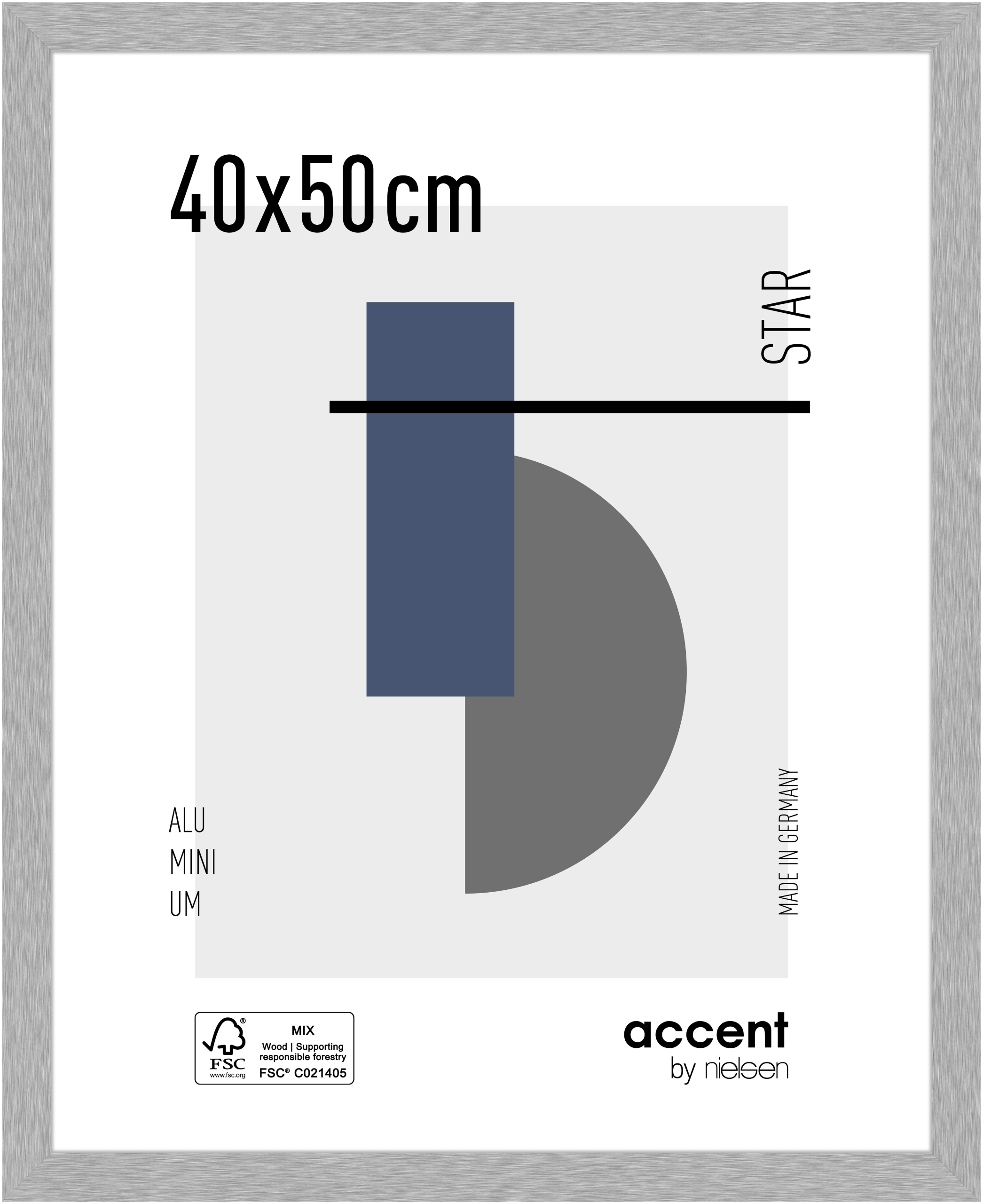 accent by nielsen Aluminium Bilderrahmen Star, 40x50 cm, Struktur Silber Matt