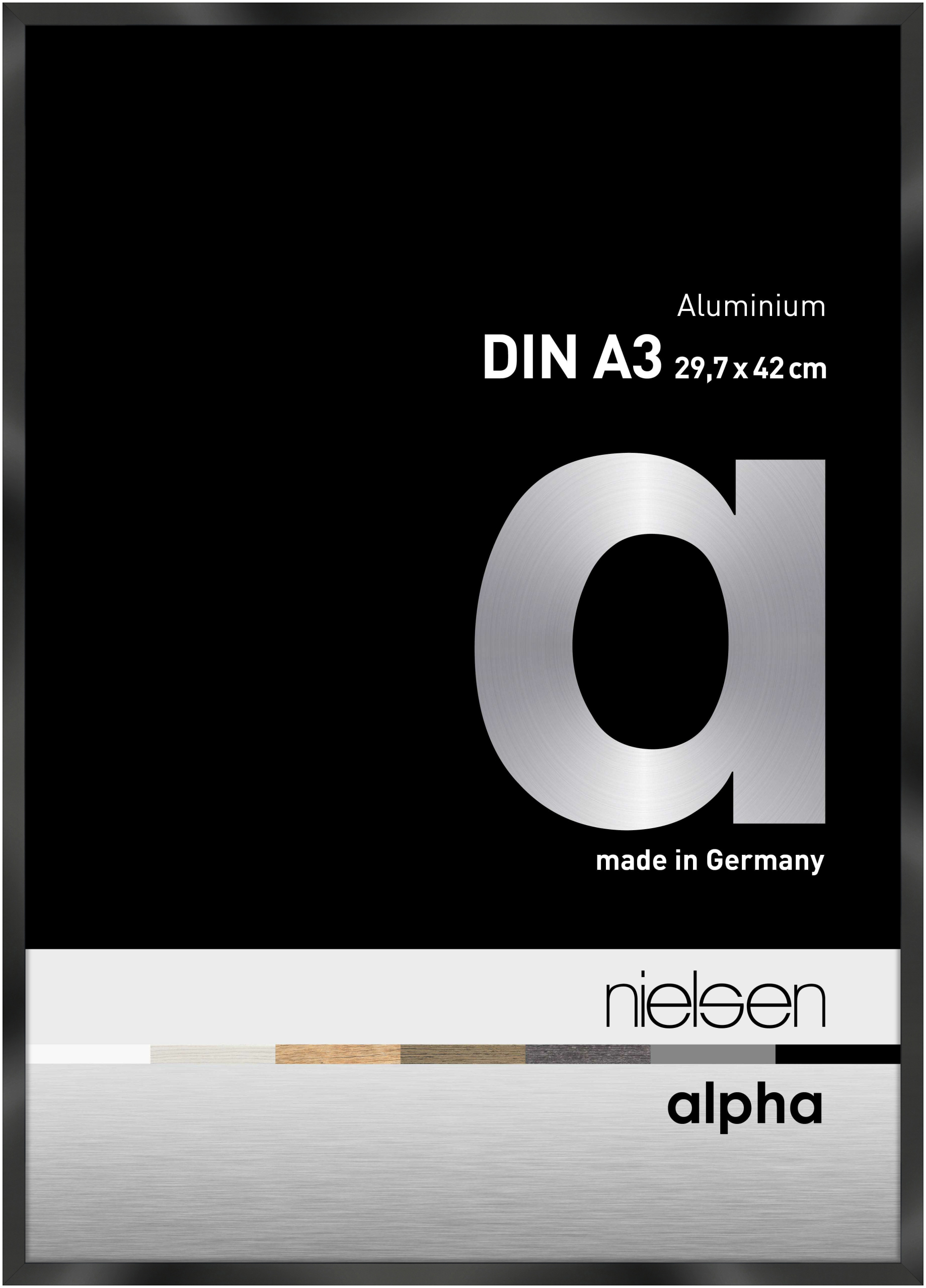 nielsen Aluminium Bilderrahmen Alpha, 29,7x42 cm (A3), Eloxal Schwarz Glanz