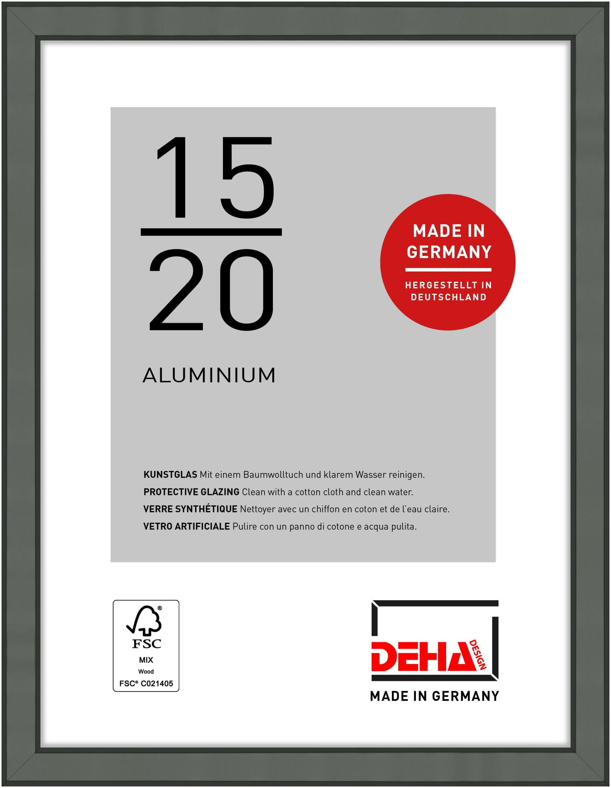 DEHA Design Aluminium Portraitrahmen, Bilderrahmen Boston, 15x20 cm, Contrastgrau