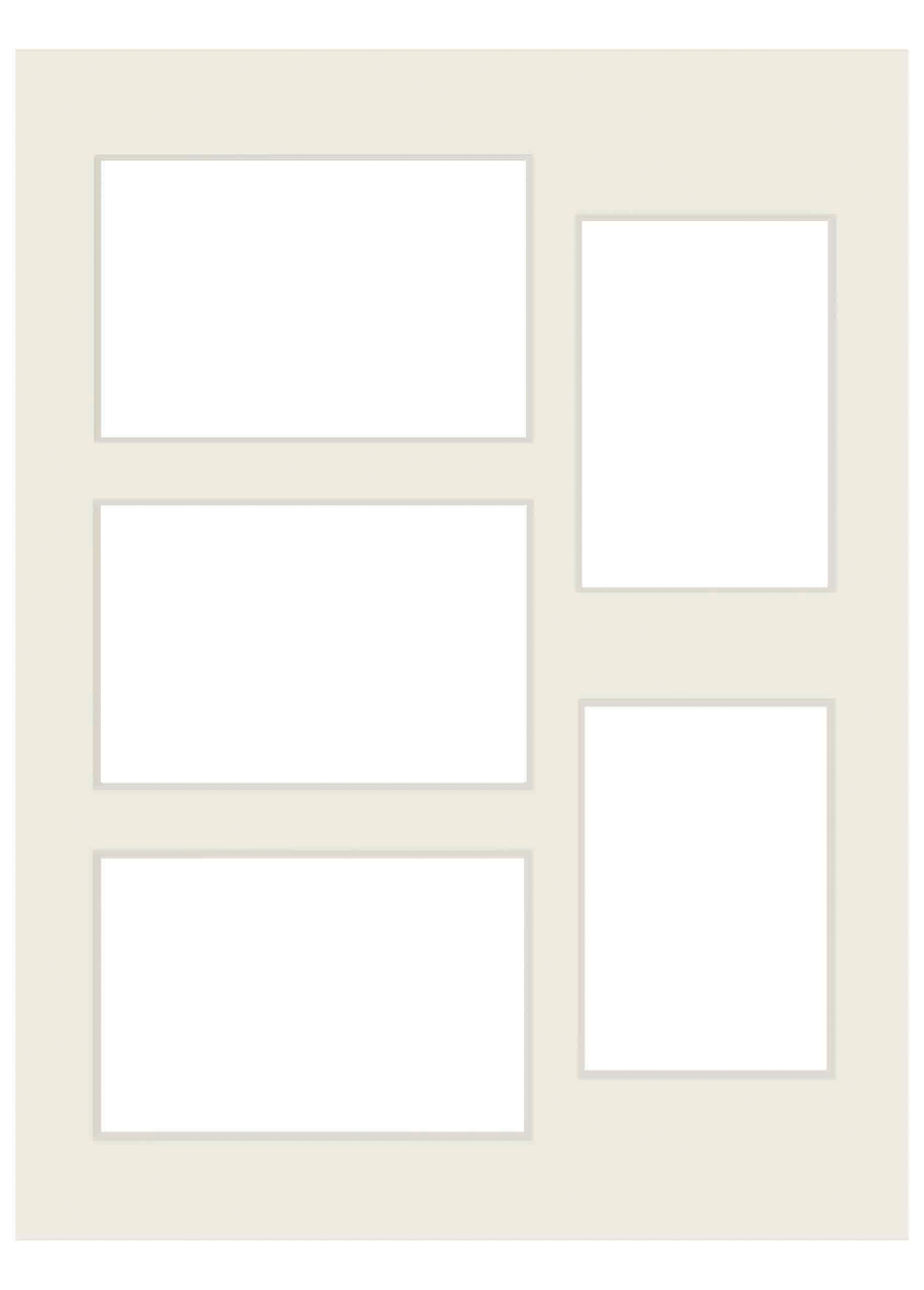 nielsen Passepartout Premium 2,5 mm, Außen 30x40 cm für 3 Bilder 10x15 und 2 Bilder 9x13 cm,antikweiß