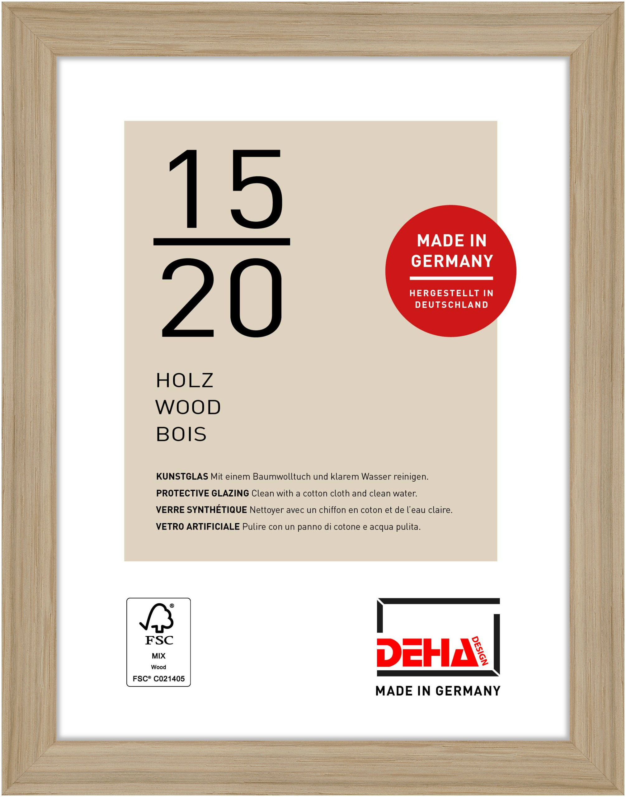 DEHA Design Holz Portraitrahmen, Bilderrahmen Fontana, 15x20 cm, Eiche
