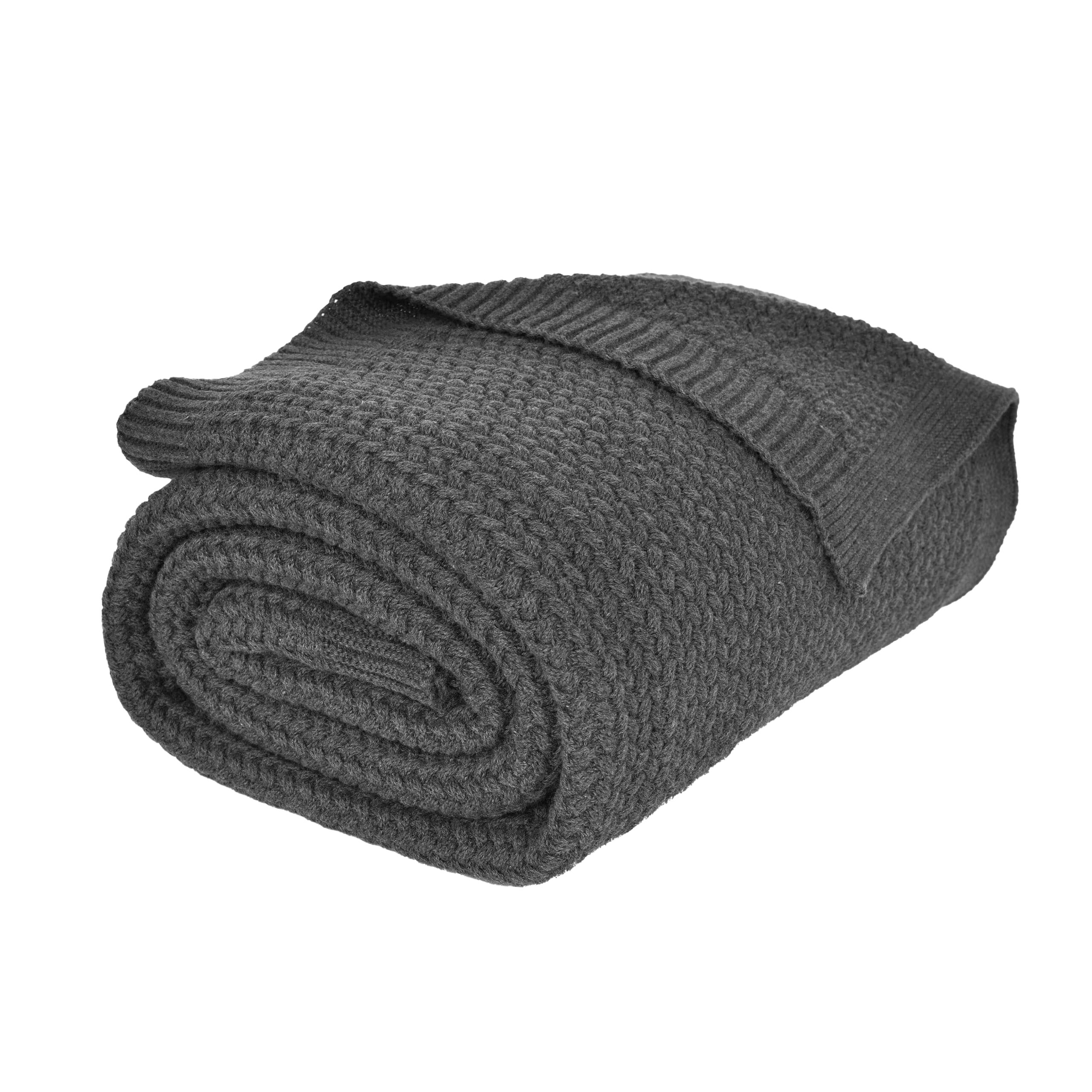 nielsen HOME Wohndecke Jaron fein gestrickt, 150x200 cm, Dunkelgrau, 100% Baumwolle, Fischgrat-Optik