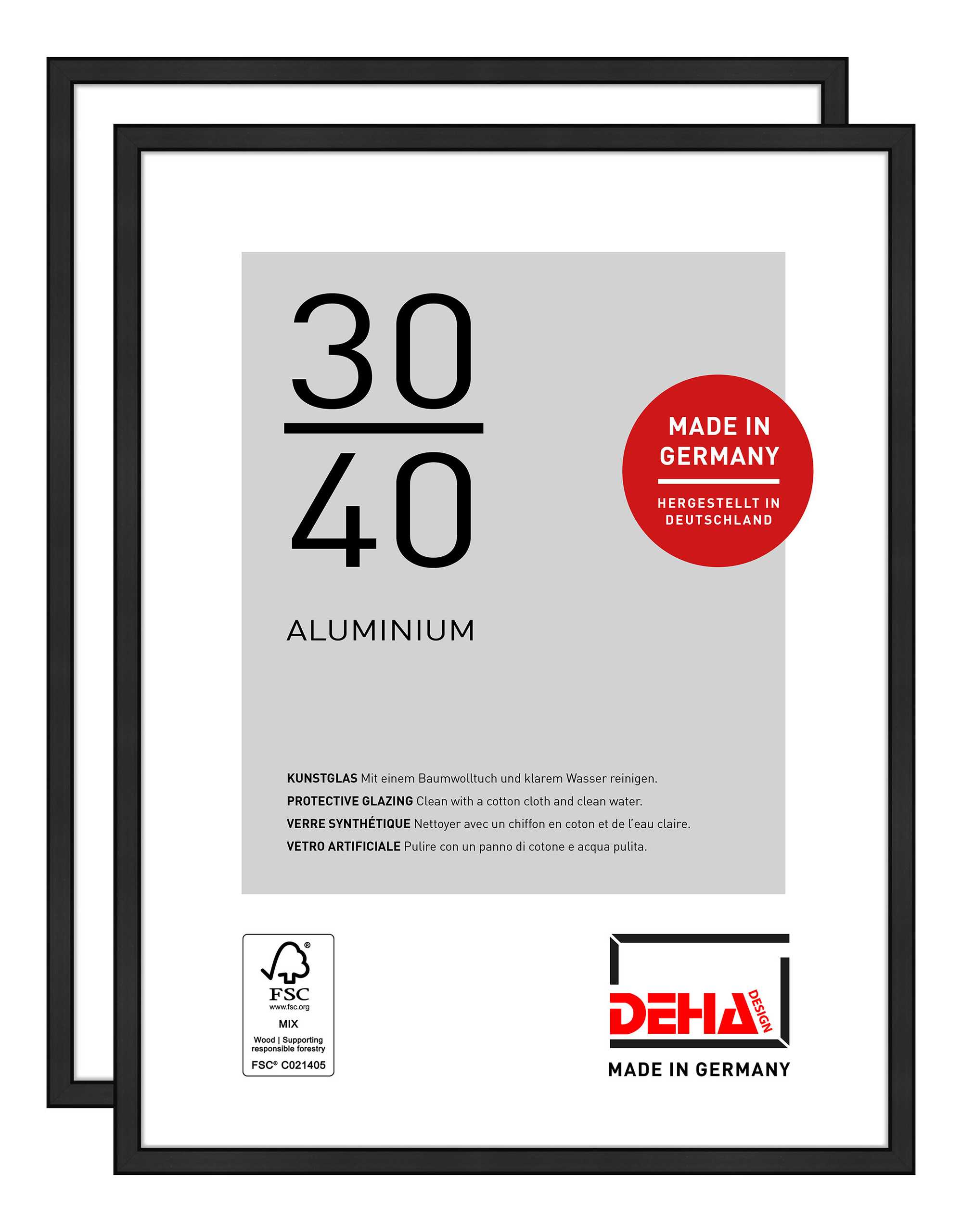 DEHA Design Bilderrahmen Boston (2er Set), 30x40 cm, Aluminium Schwarz Matt
