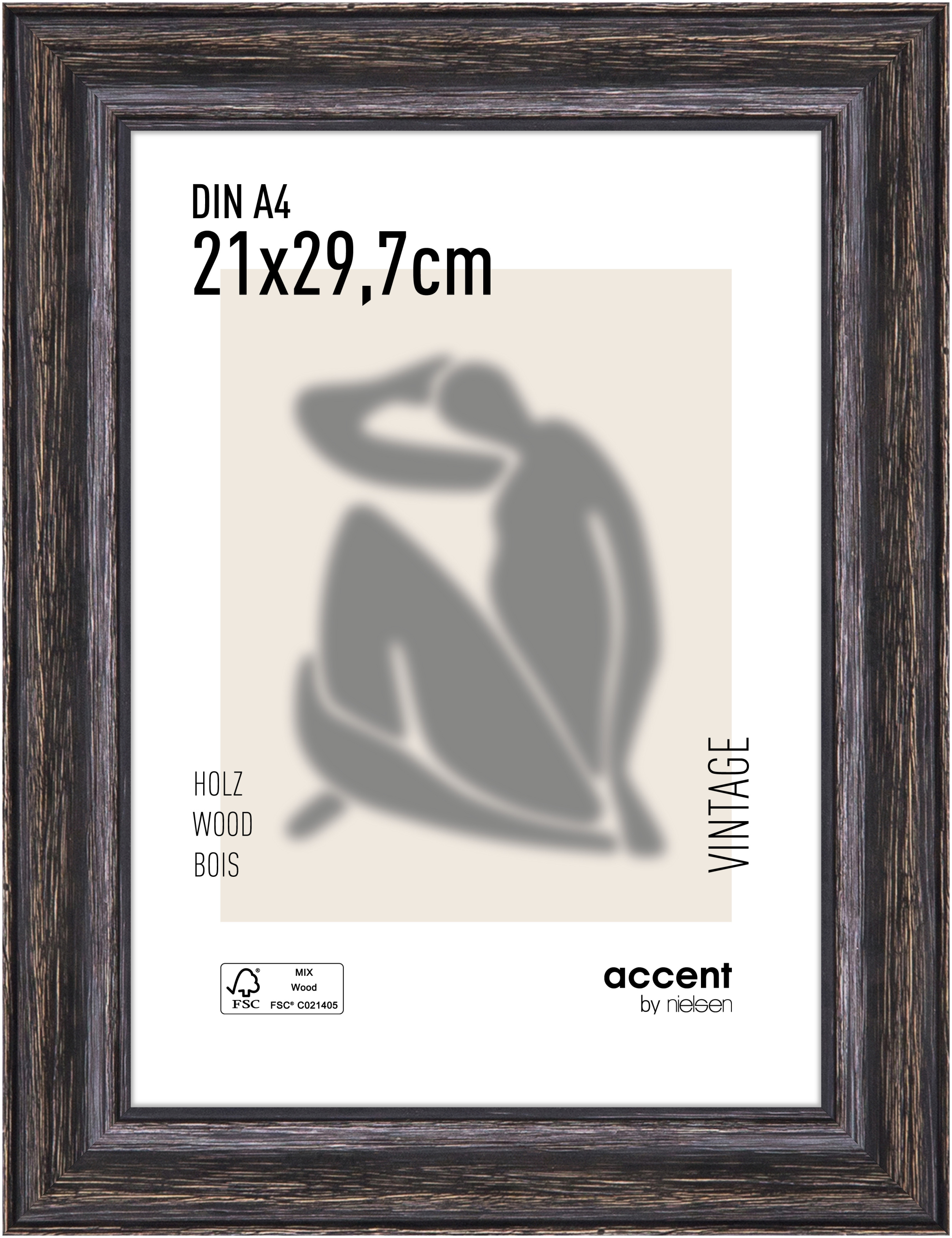 accent by nielsen Holz Bilderrahmen Vintage, 21x29,7 cm (A4), Schwarz