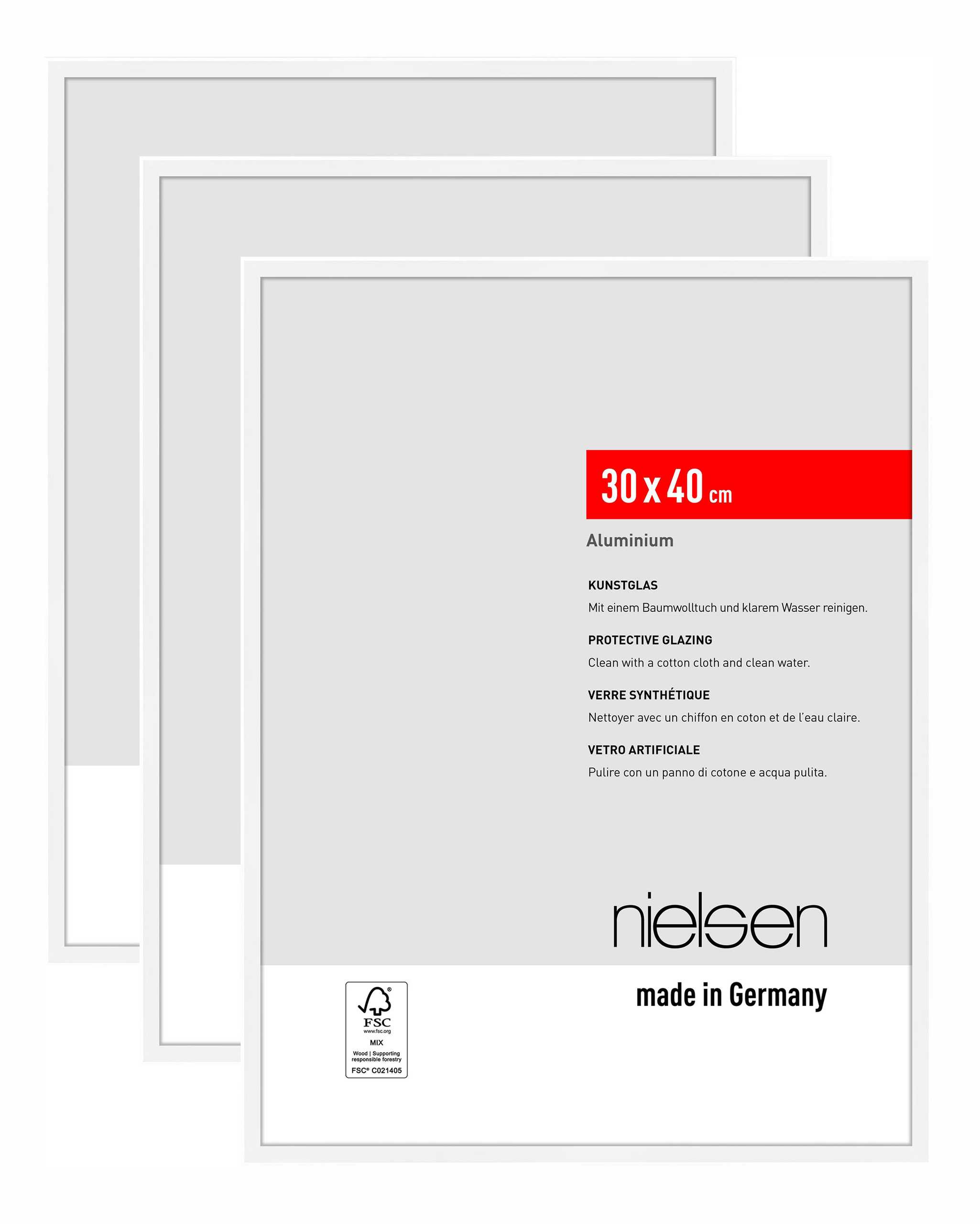 nielsen Bilderrahmen Atlanta (3er Set), 30x40 cm, Aluminium Weiß Matt