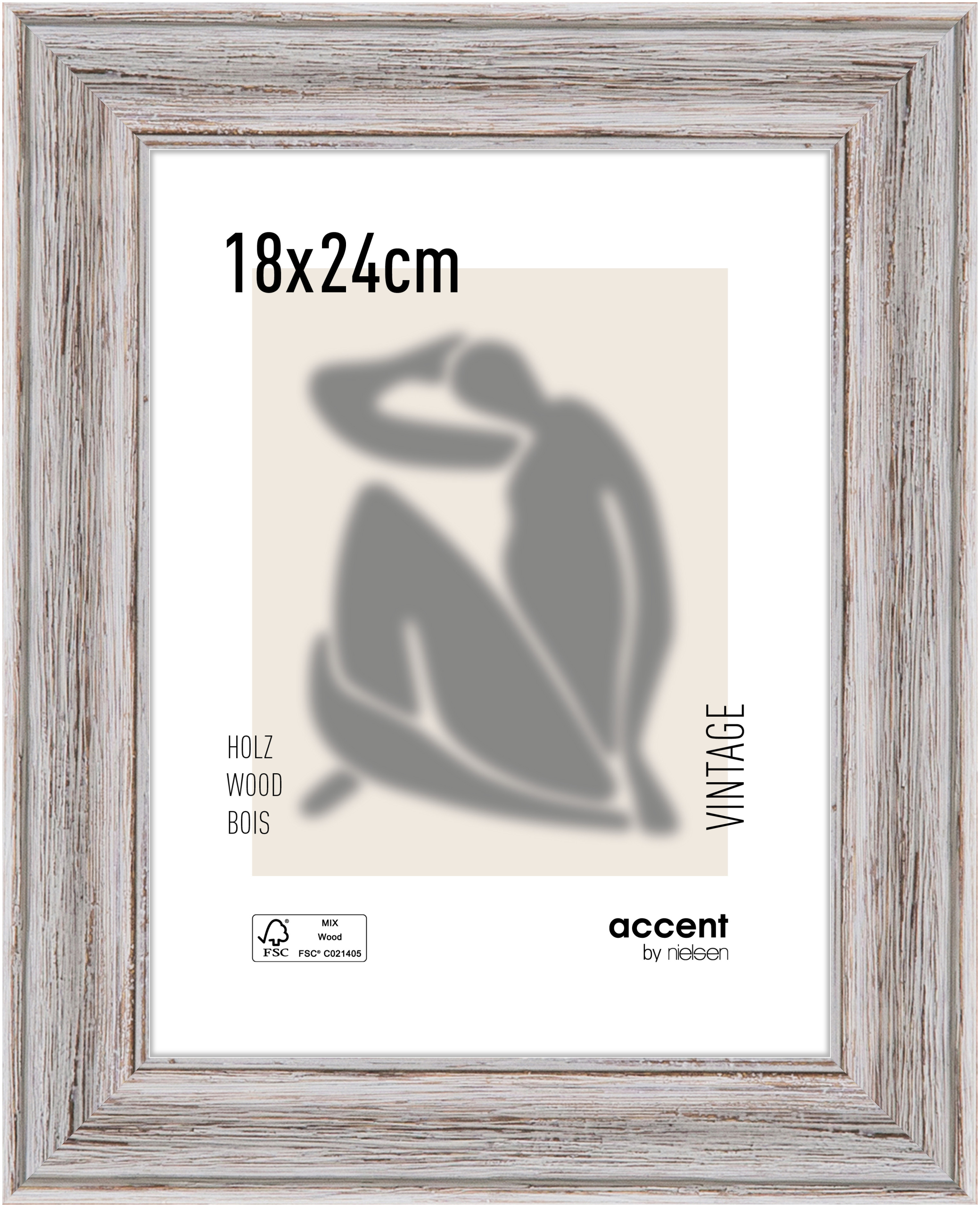 accent by nielsen Holz Bilderrahmen Vintage, 18x24 cm, Weiß