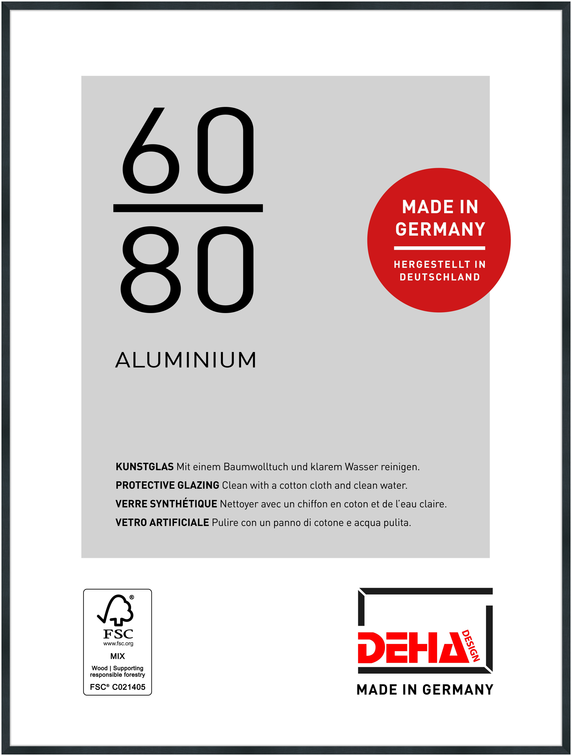 DEHA Design Aluminium Bilderrahmen Tribeca, 60x80 cm, Struktur Schwarz Matt