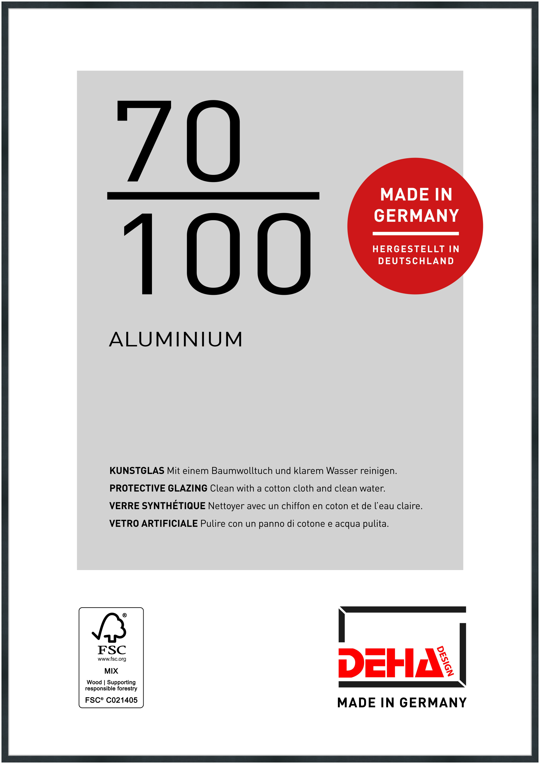 DEHA Design Aluminium Bilderrahmen Tribeca, 70x100 cm, Struktur Schwarz Matt