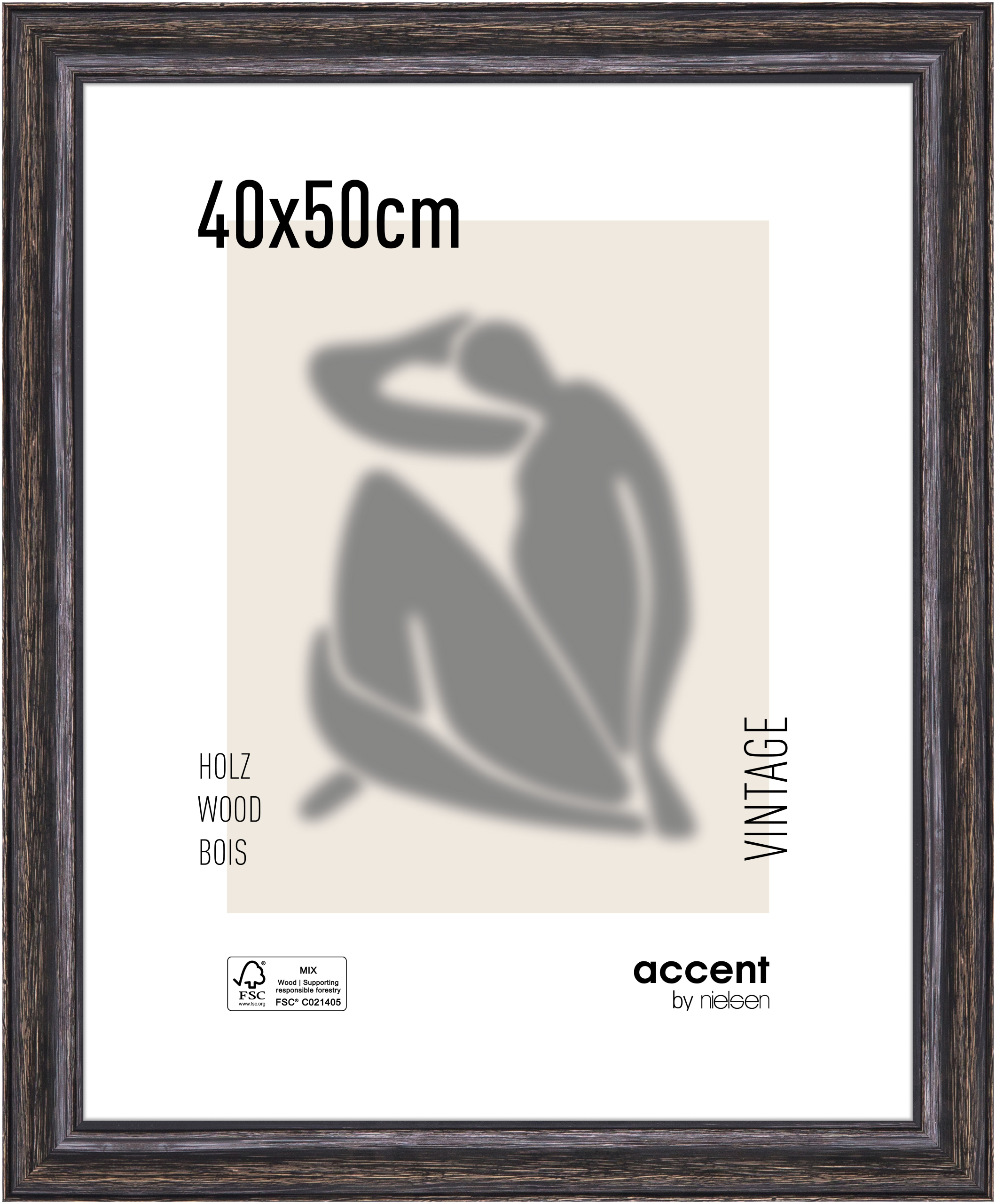 accent by nielsen Holz Bilderrahmen Vintage, 40x50 cm, Schwarz