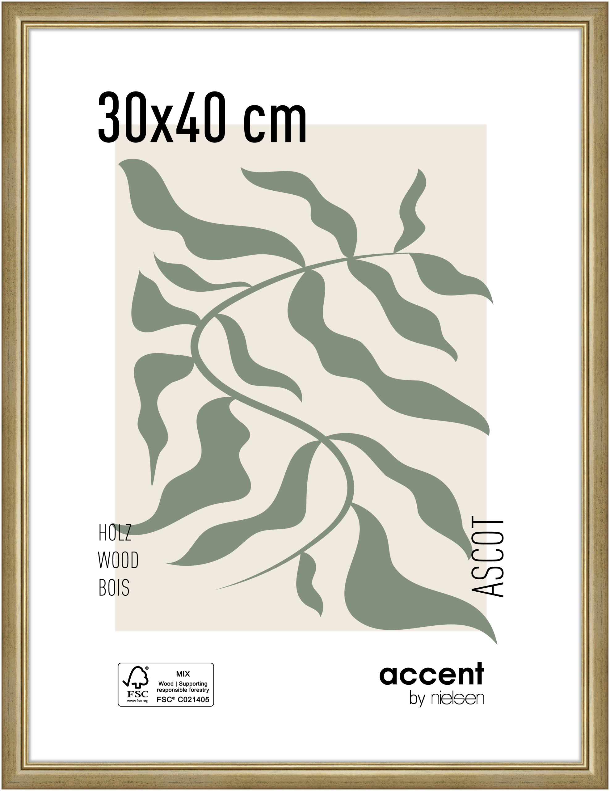 accent by nielsen Holz Bilderrahmen Ascot, 30x40 cm, Gold