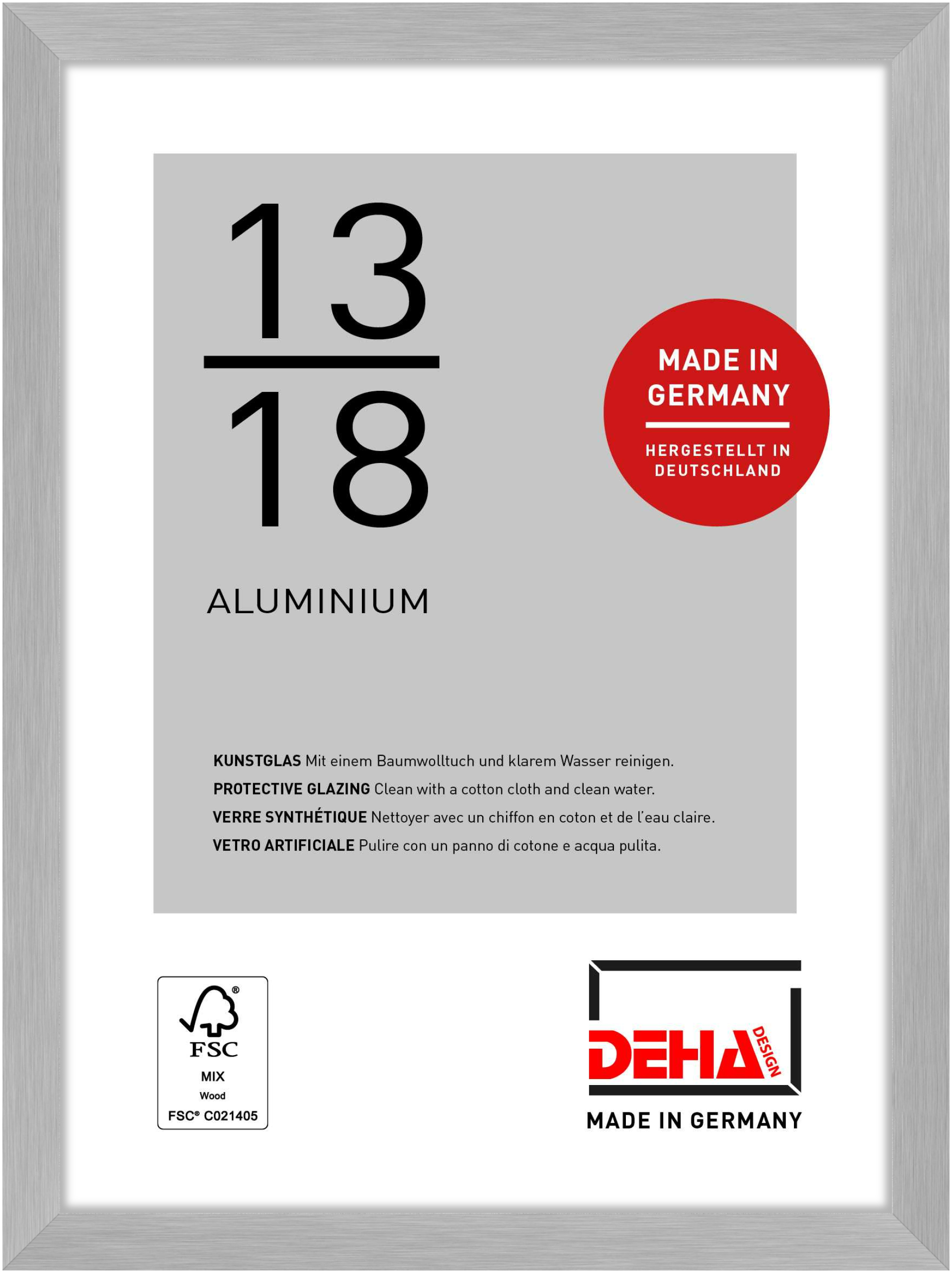 DEHA Design Aluminium Portraitrahmen Tribeca, 13x18 cm, Struktur Silber Matt