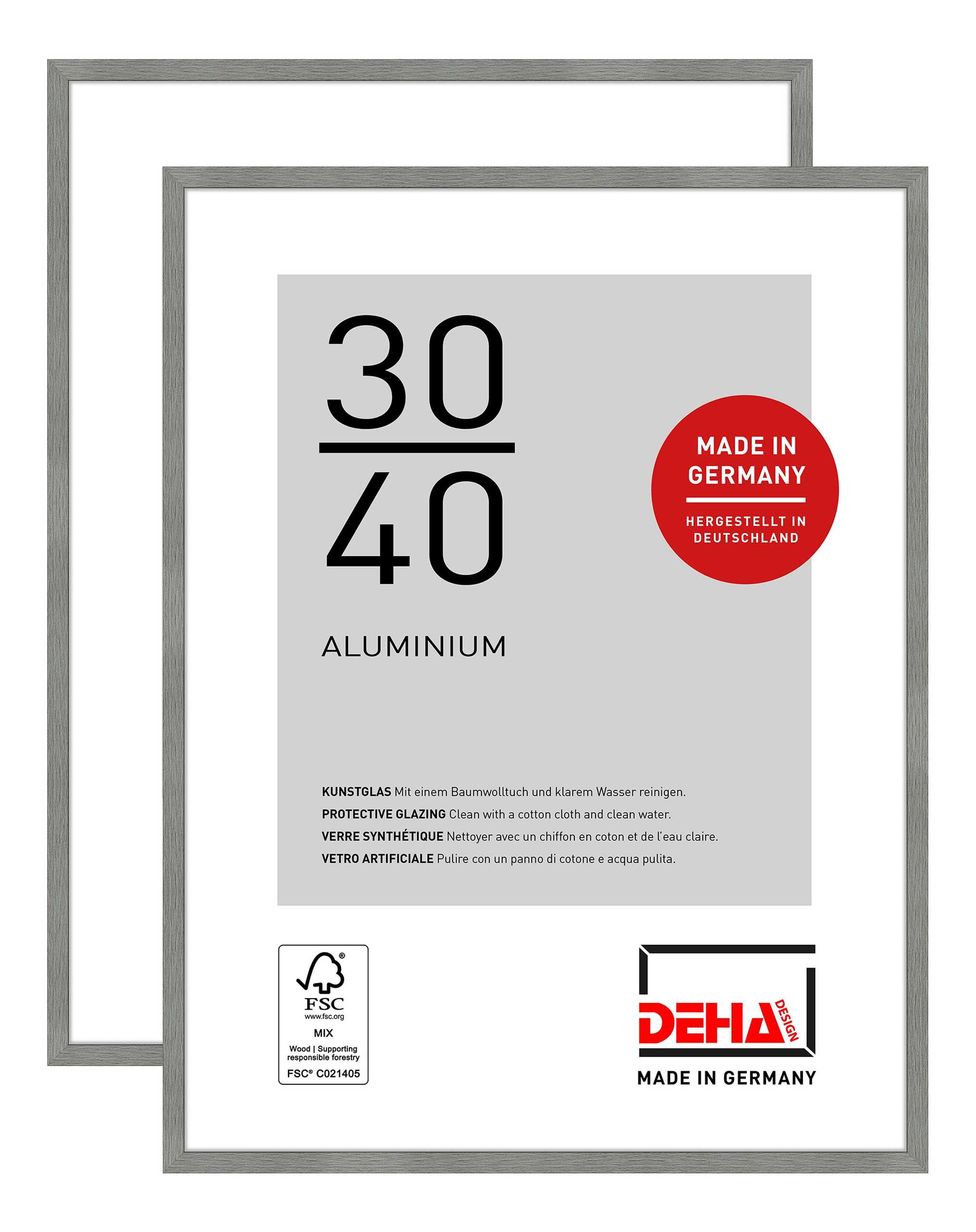 DEHA 2er SET Aluminium Bilderrahmen Tribeca, 30x40 cm, Struktur Grau Matt