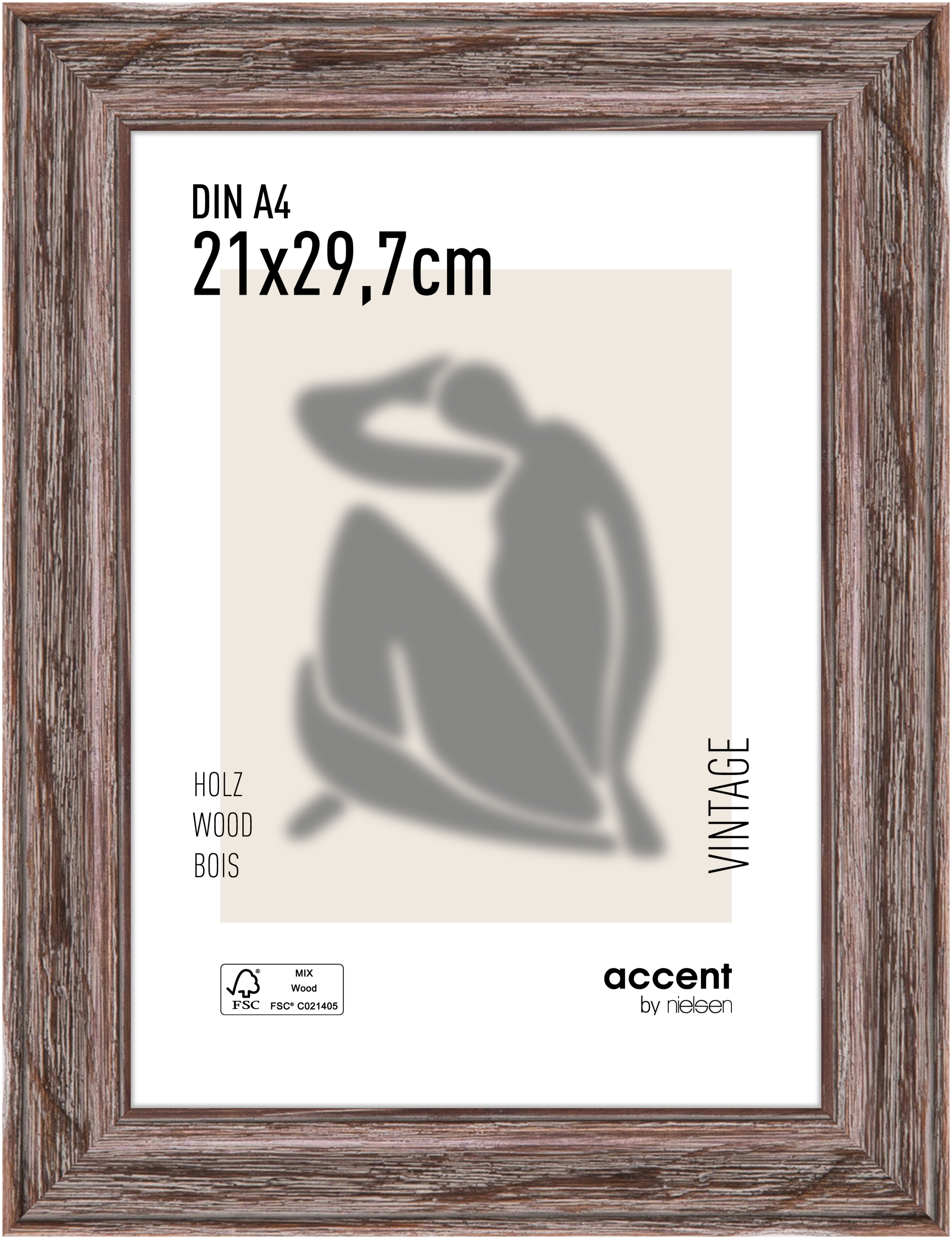 accent by nielsen Holz Bilderrahmen Vintage, 21x29,7 cm (A4), Braun