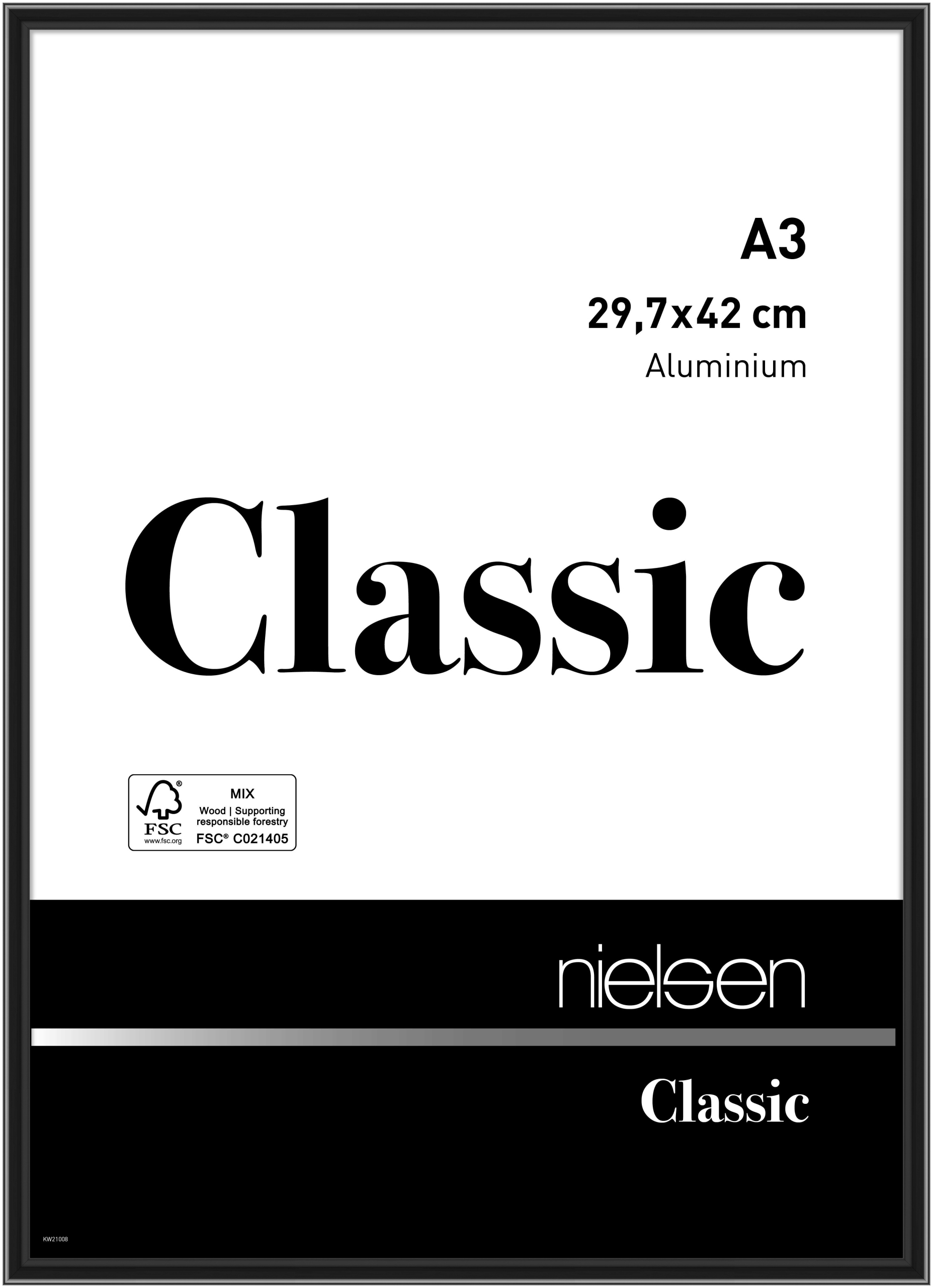 nielsen Aluminium Bilderrahmen Classic, 29,7x42 cm (A3), Eloxal Schwarz Glanz