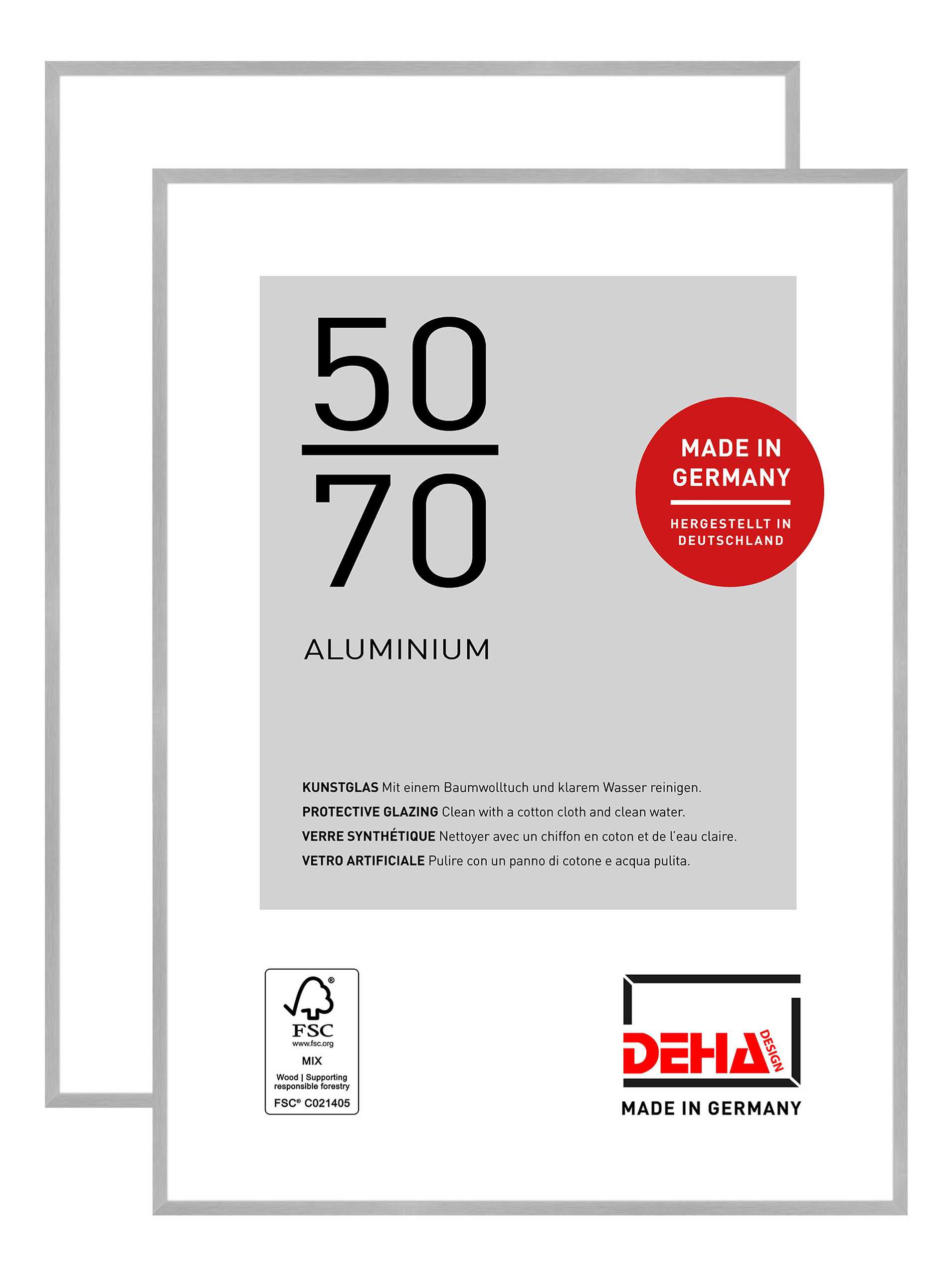 DEHA 2er SET Aluminium Bilderrahmen Tribeca, 50x70 cm, Struktur Silber Matt
