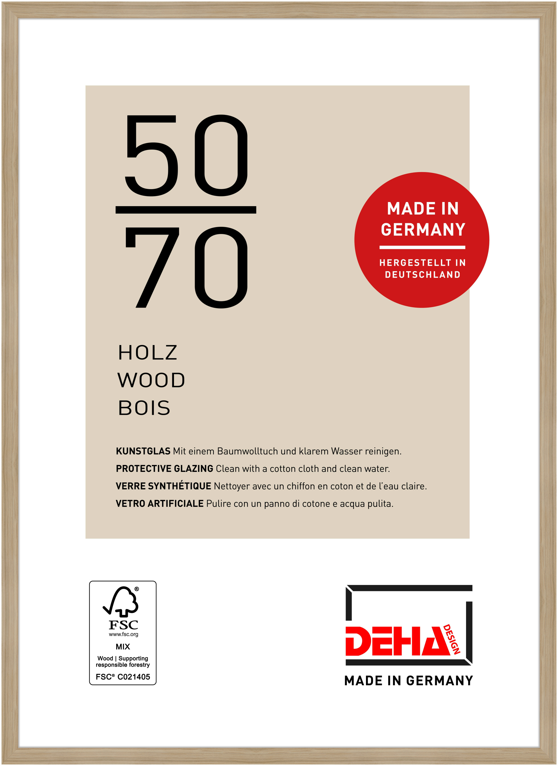 DEHA Design Holz Bilderrahmen Fontana, 50x70 cm, Eiche