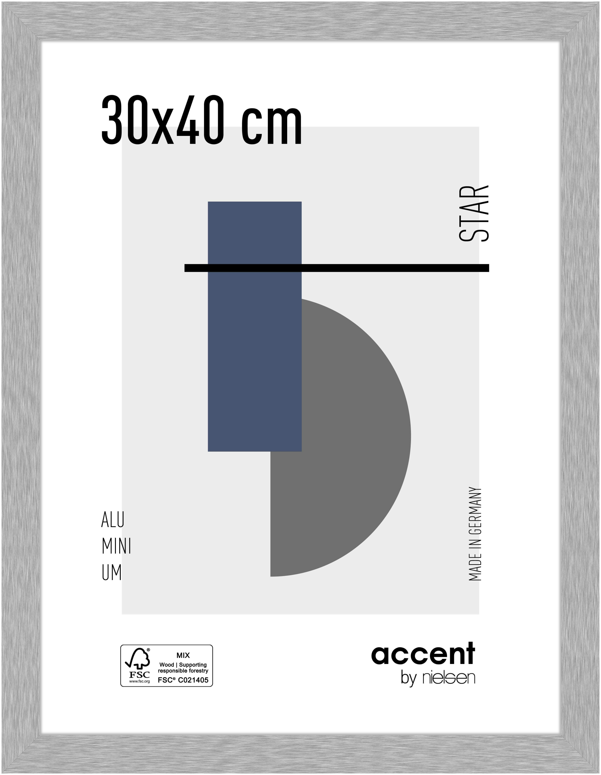accent by nielsen Aluminium Bilderrahmen Star, 30x40 cm, Struktur Silber Matt