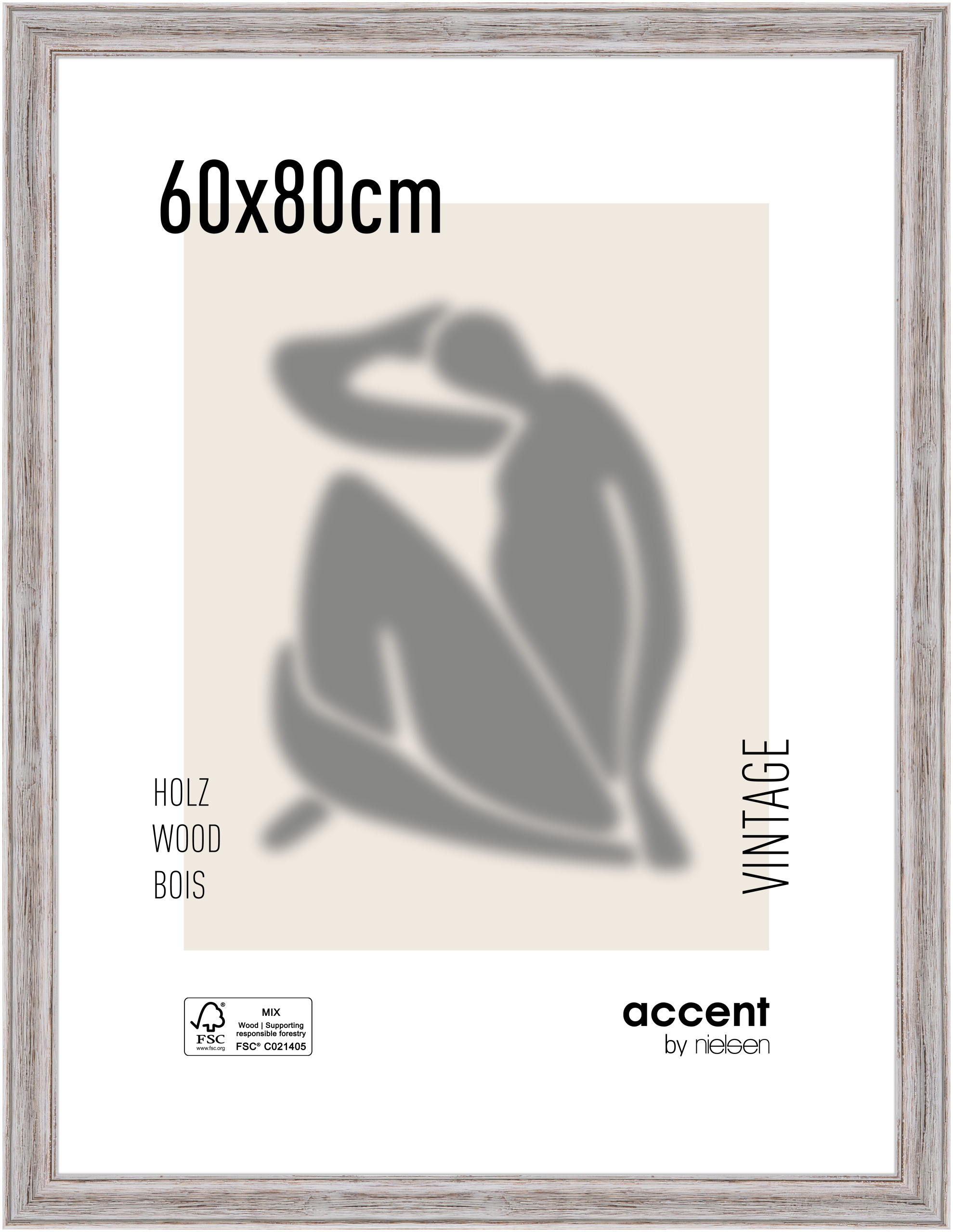 accent by nielsen Holz Bilderrahmen Vintage, 60x80 cm, Weiß