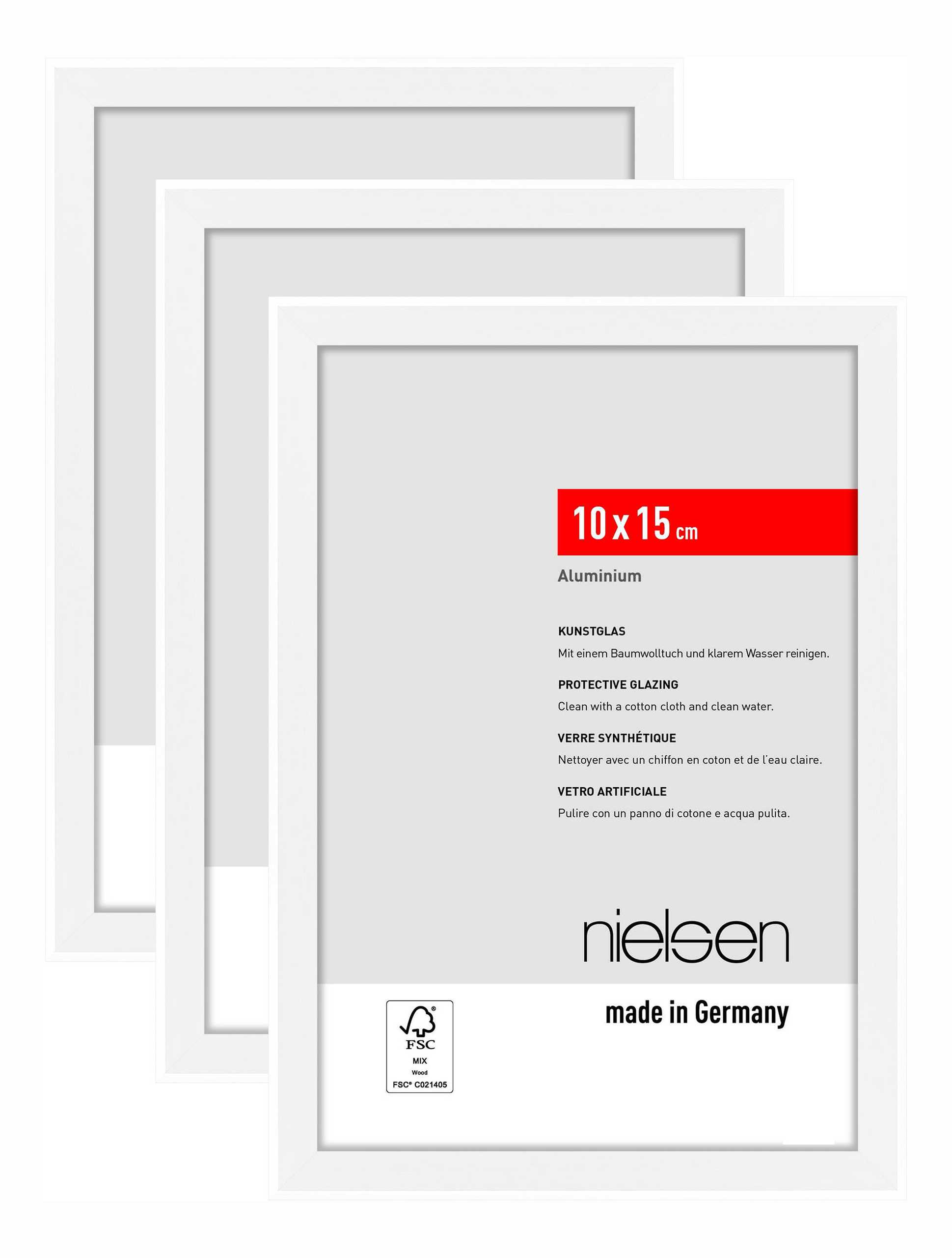 nielsen Aluminium Portraitrahmen, Bilderrahmen 3er SET Atlanta, 10 x 15 cm, Weiß matt