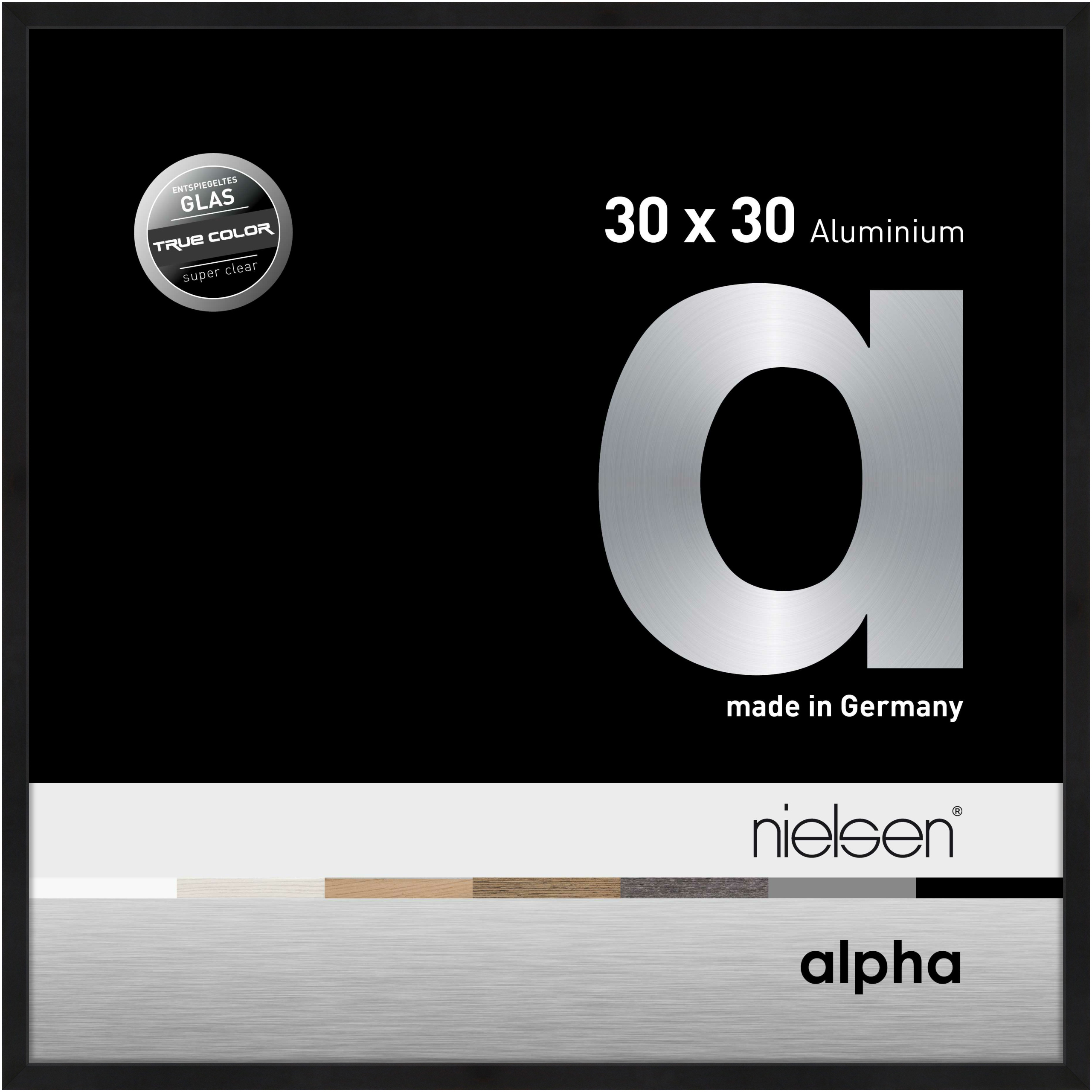 nielsen Aluminium Bilderrahmen Alpha True Color, 30x30 cm, Eloxal Schwarz Matt
