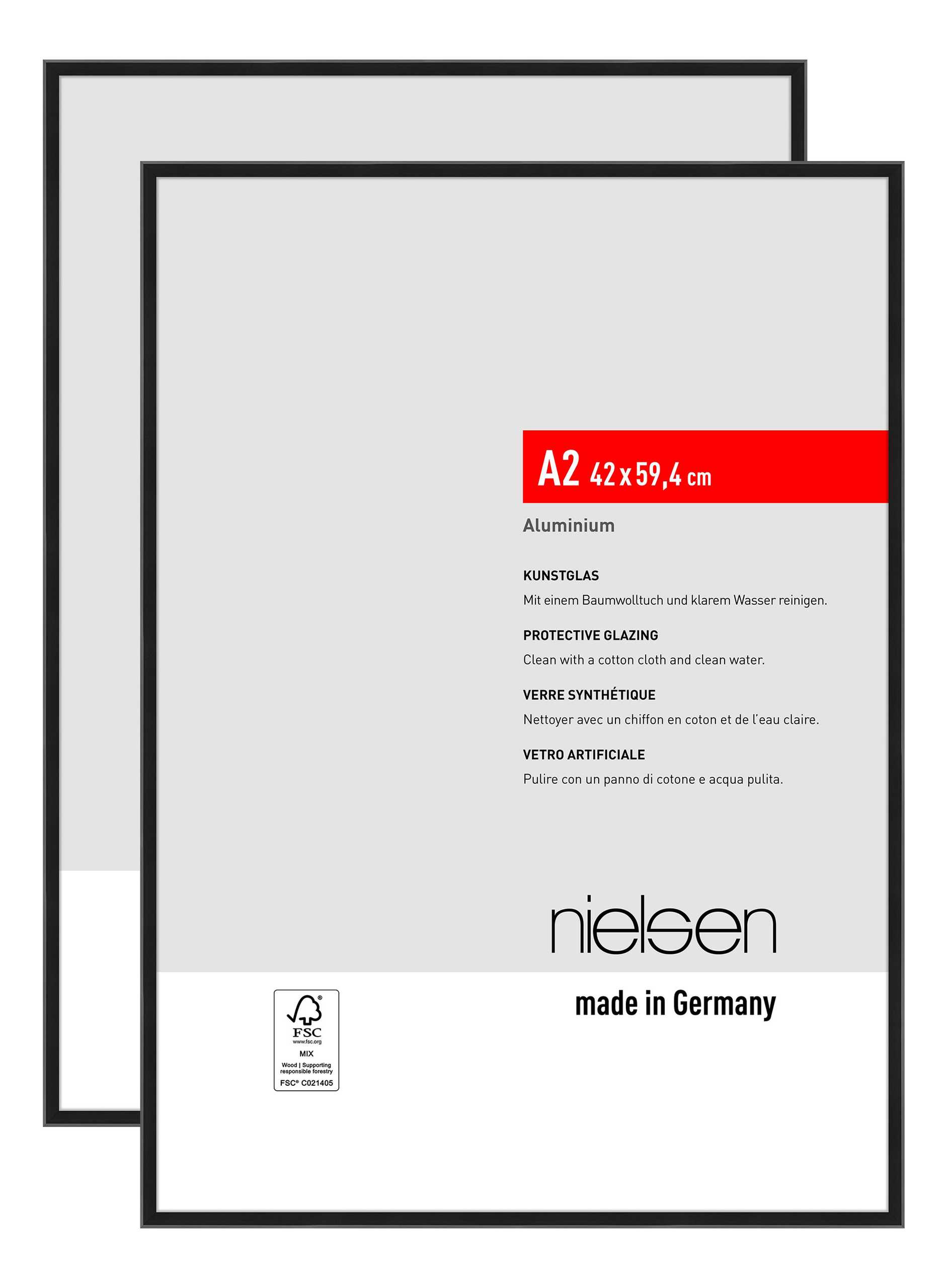 nielsen Bilderrahmen Atlanta (2er Set), A2 42x59,4 cm, Aluminium Schwarz Matt
